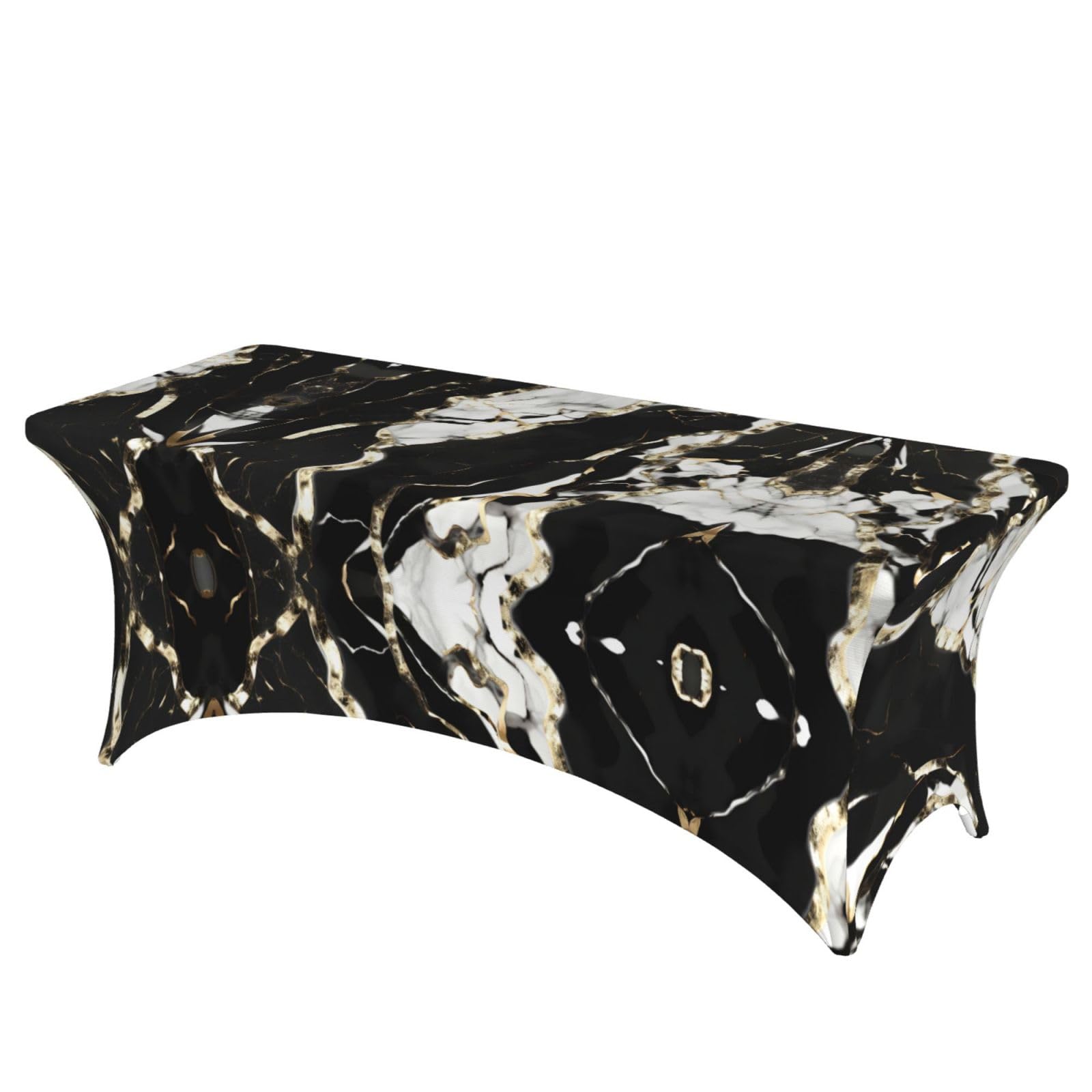 Housse table marbre noir et blanc élasthanne stretch 1.8m