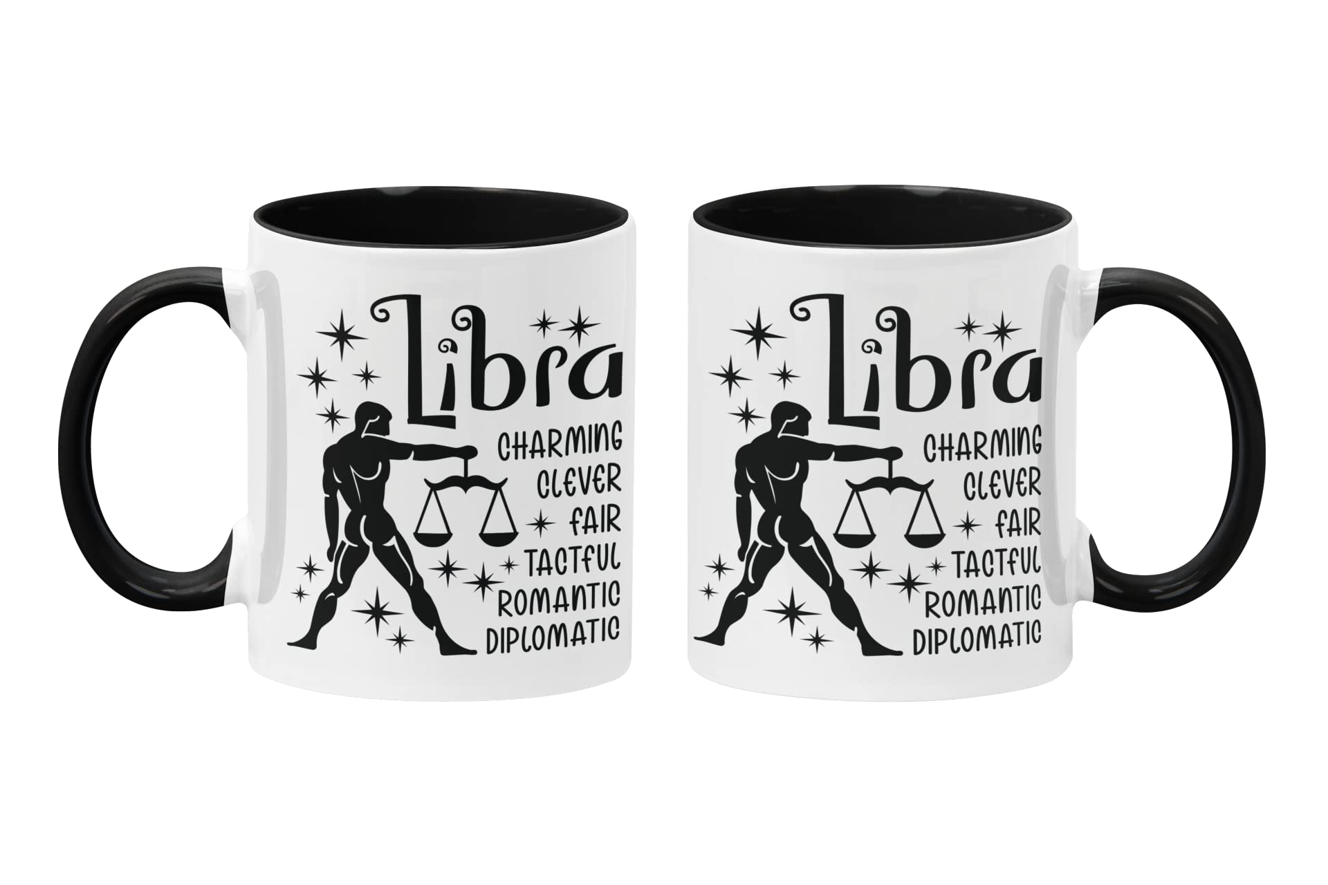 Super LemonLibra Zodiac Signs Mug - Two-Tone Black Inside and Handle 11oz Ceramic Cup with Astrology Star Signs Design