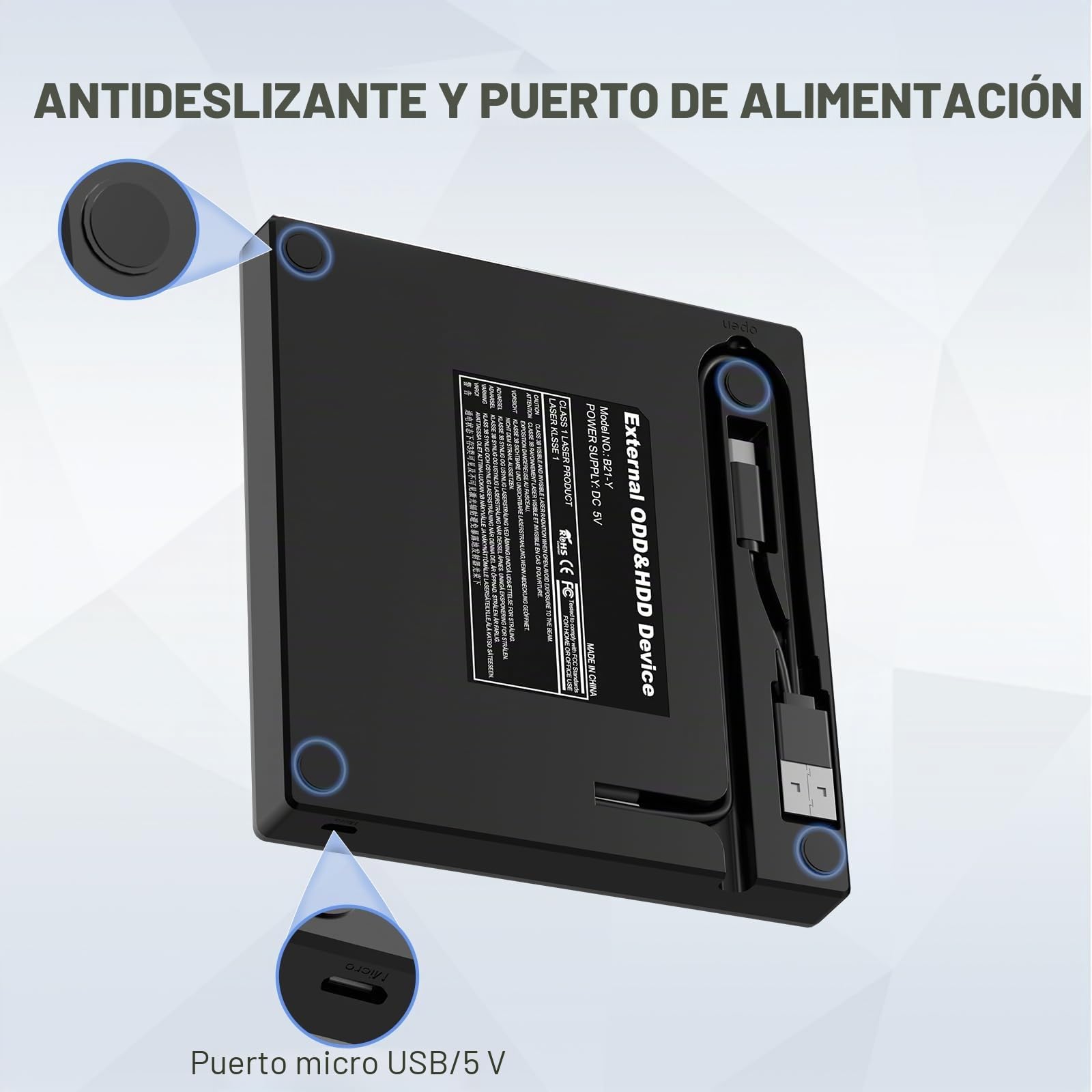 Unitek Unidad externa de CD y DVD,USB C portátil CD/DVD +/-RW,reproductor de DVD con lector de tarjetas SD,USB 3.0, USB C,grabadora de CD ROM compatible con laptop,PC,Windows,Linux,OS, Surface (Negro)