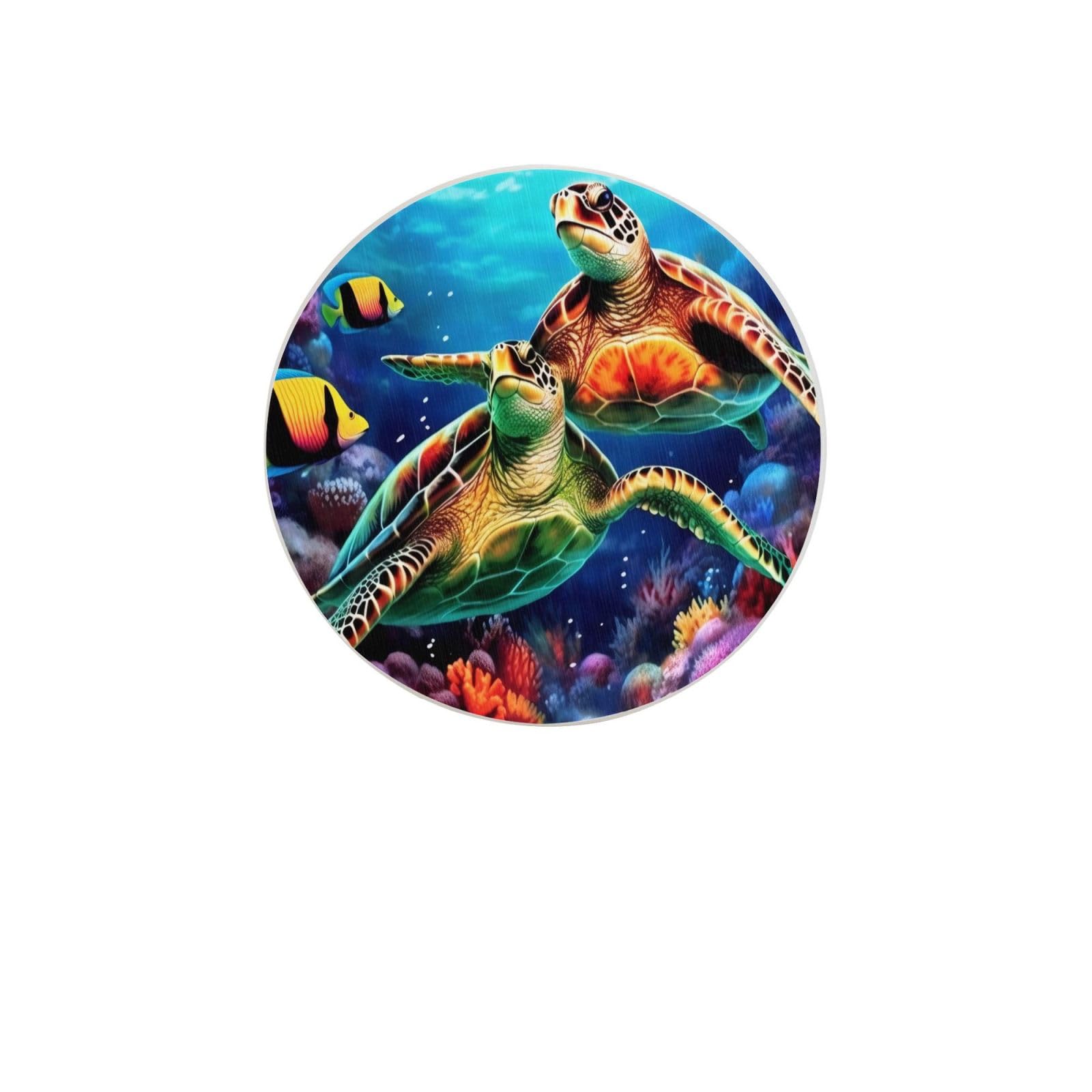 Sea Turtles Diamond Painting Absorbent Drink Coasters Diatomaceous Round Coaster 4 Inch Reusable Cup Coasters Set 4pc