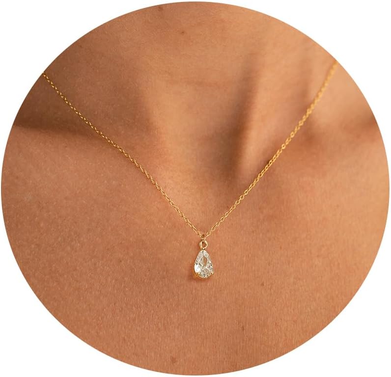 MKALANGold Necklace for Women, 14K Gold Plated Cubic Zirconia Diamond Necklace Non Tarnish Dainty Cute Pendant Necklace Simple Gold Necklaces Trendy Fashion Jewelry Gift
