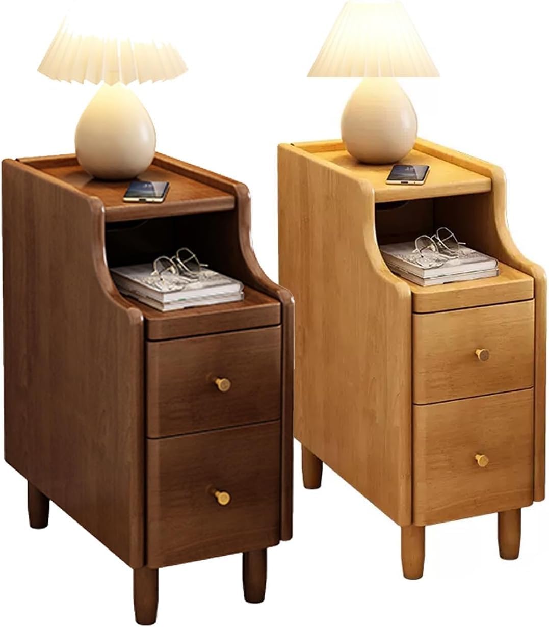 SXZenSpace Tall Narrow Nightstand Set of 2 Slim Bedside Table with Drawers Stylish Bedroom Side Compact Chest in Colors Space Saving Design for Small Rooms