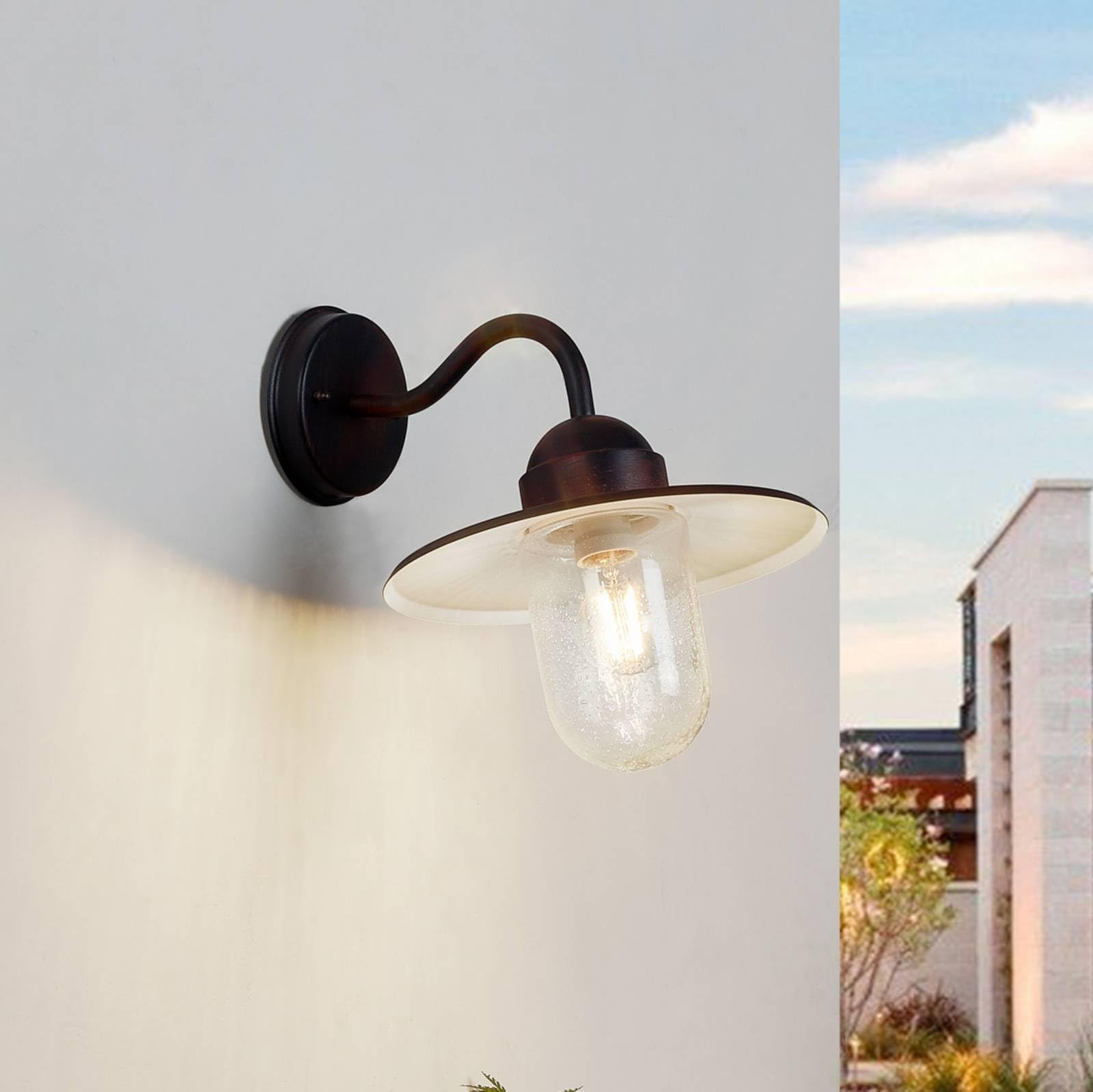 Lindby aplique de pared exterior en óxido, transparente, lámpara
