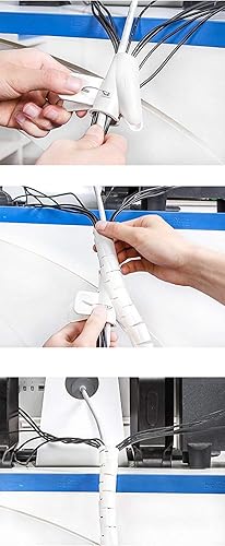 Miniatura 10 de Chengsi Organizador de cables de 118 pulgadas para organizar cables, tubo en espiral, para oficina en casa, PC, TV, color blanco
