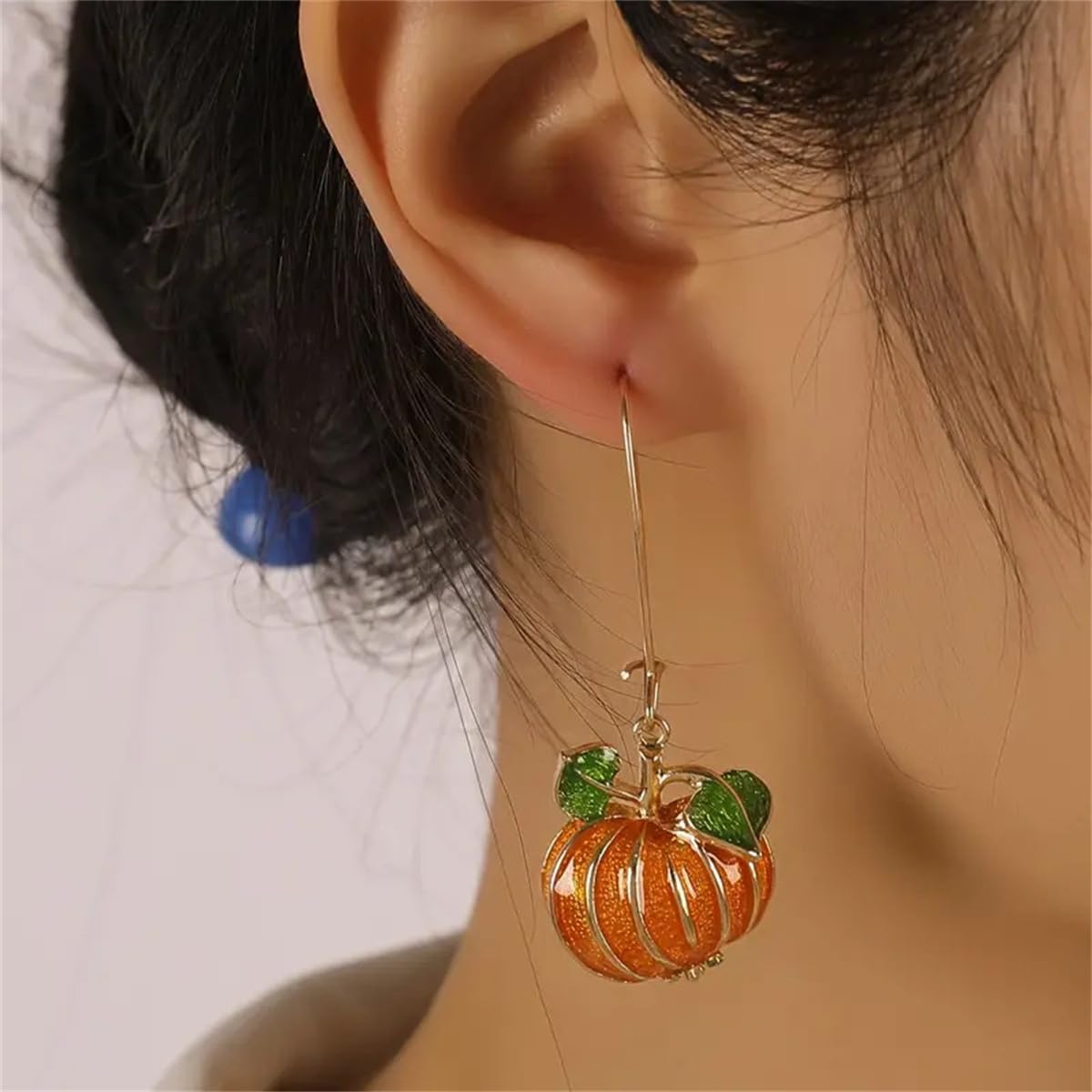 Enamel Pumpkin Drop Dangle Statement Earrings for Women Gold-Toned Orange Autumn Vegetables Fish Hook Dangling Fall Earrings Prom Party Thanksgiving Halloween Jewelry - Image 2