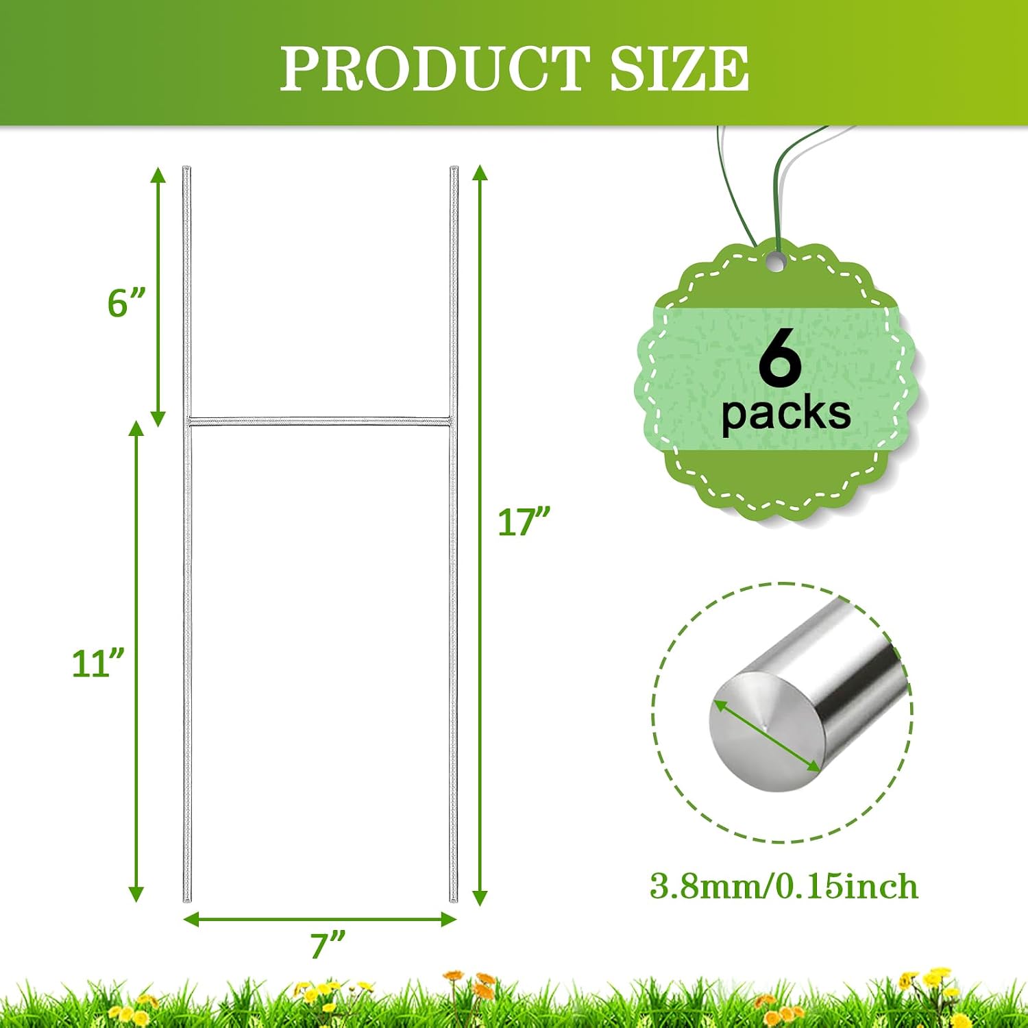 6 Pack Yard Sign Stakes, 17X7.5 INCH H Frames Yard Stakes for Signs for Ground Outdoor, Metal Yard Sign Holder for Corrugated Plastic Sign, Blank Lawn Sign, Estate Garage Sale, Outdoor Decor 17X7.5 INCH-6PCS