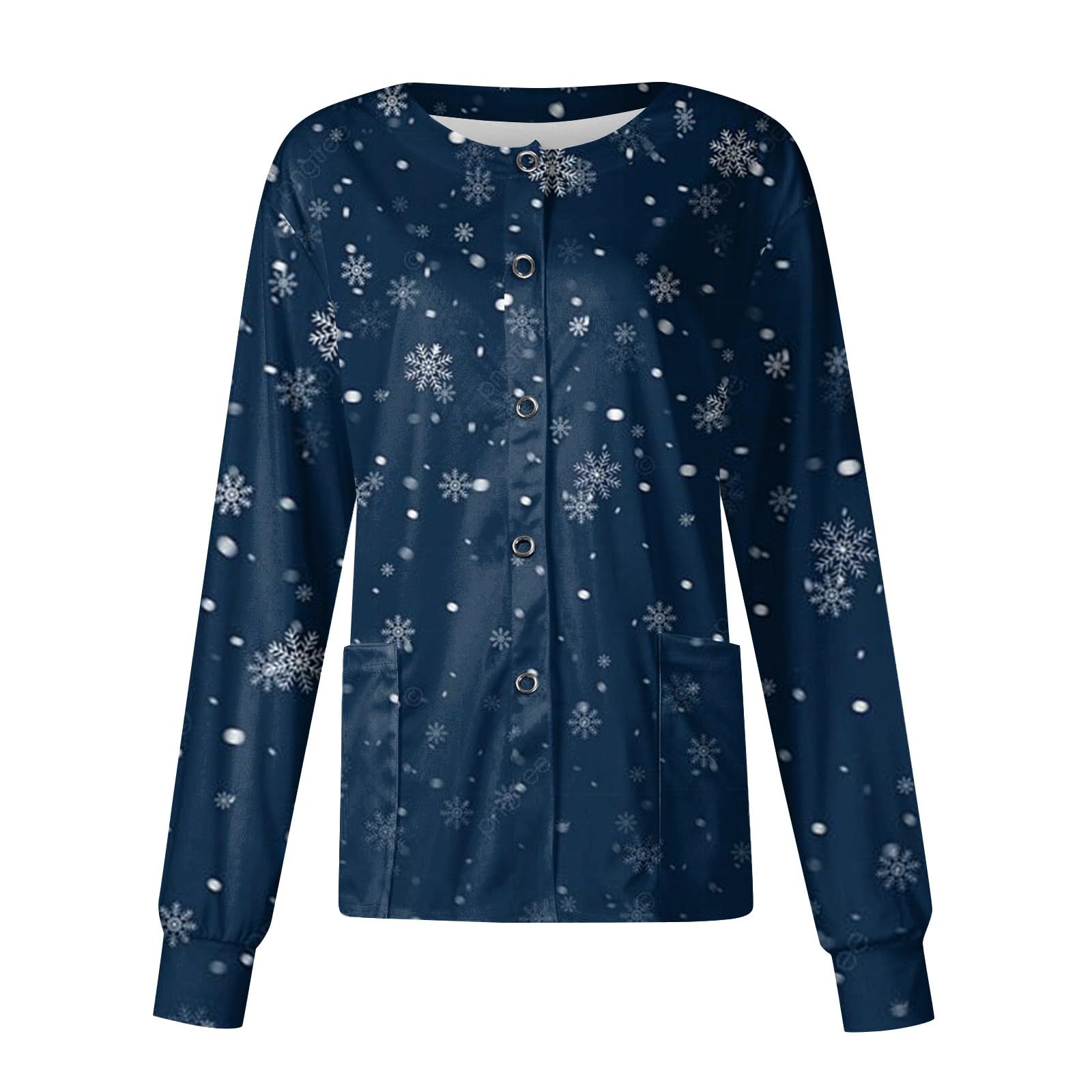 Tsamuo Christmas Tree Printed Scrub Jackets for Women Long Sleeve Fall Scrub Tops Graphic Nursing Jackets for Nurses Gifts