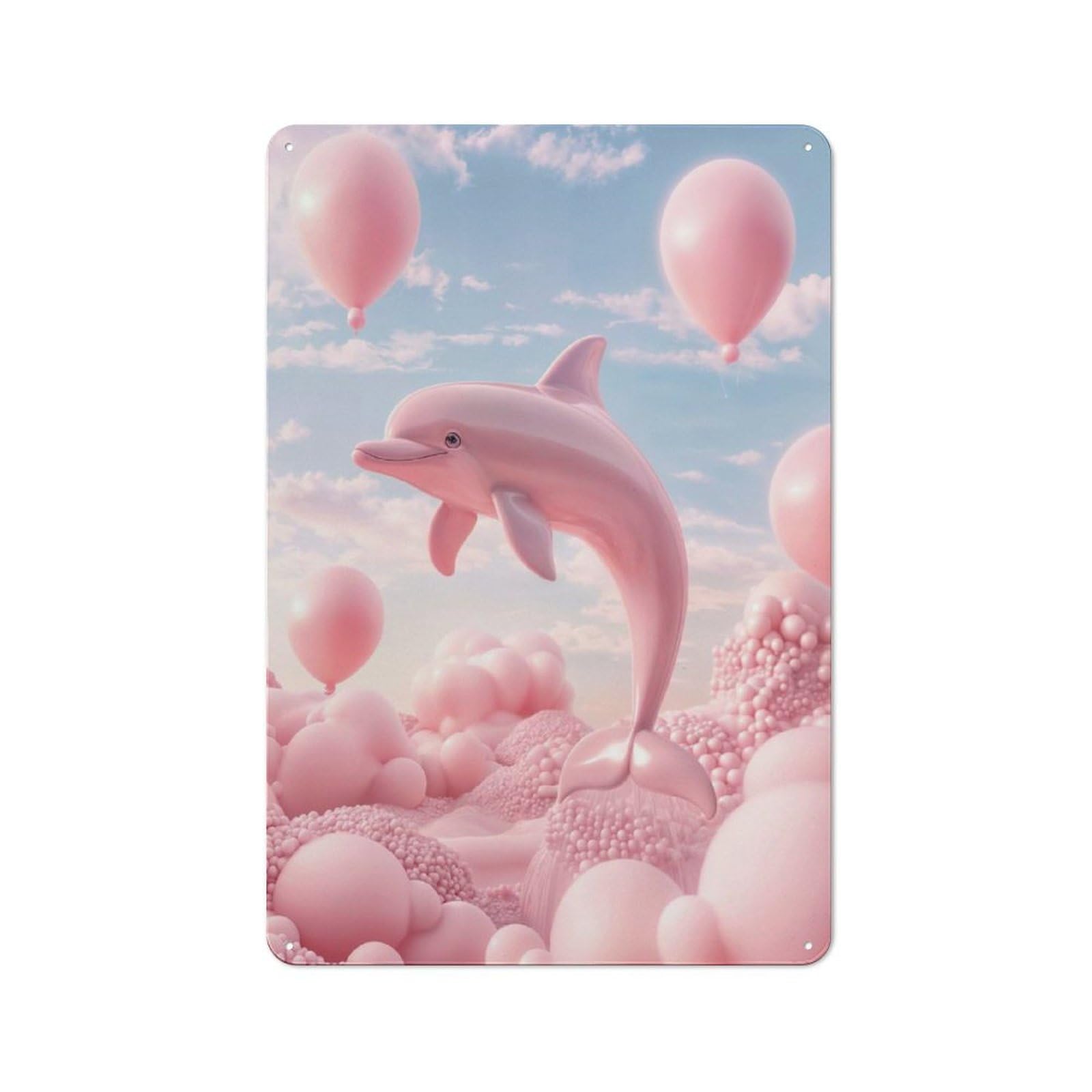 Junmoney Style-14 Metal Sign 30X20cm With Surreal Pastel Dolphin For Hallway Wall, Vintage Decor, For Vintage Wall Decor Fans, For Themed Room Decoration