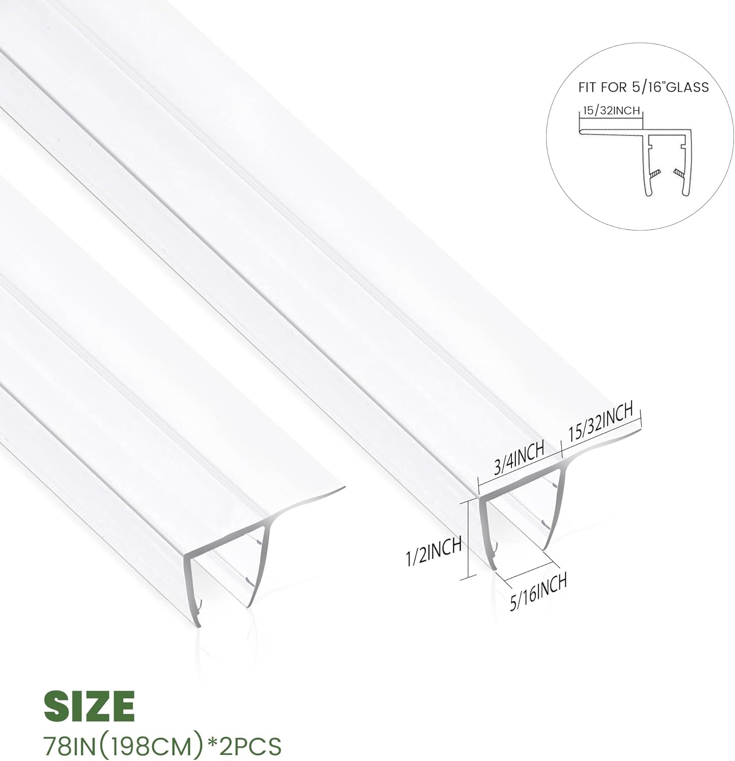 Shower Glass Door Seal Strip, 2 Pack 78 Inch Long Shower Door Side Bottom Seal Strip for 3/8" (10mm) Thick Glass Door, Shower Door Sweep to Stop Water Leaks