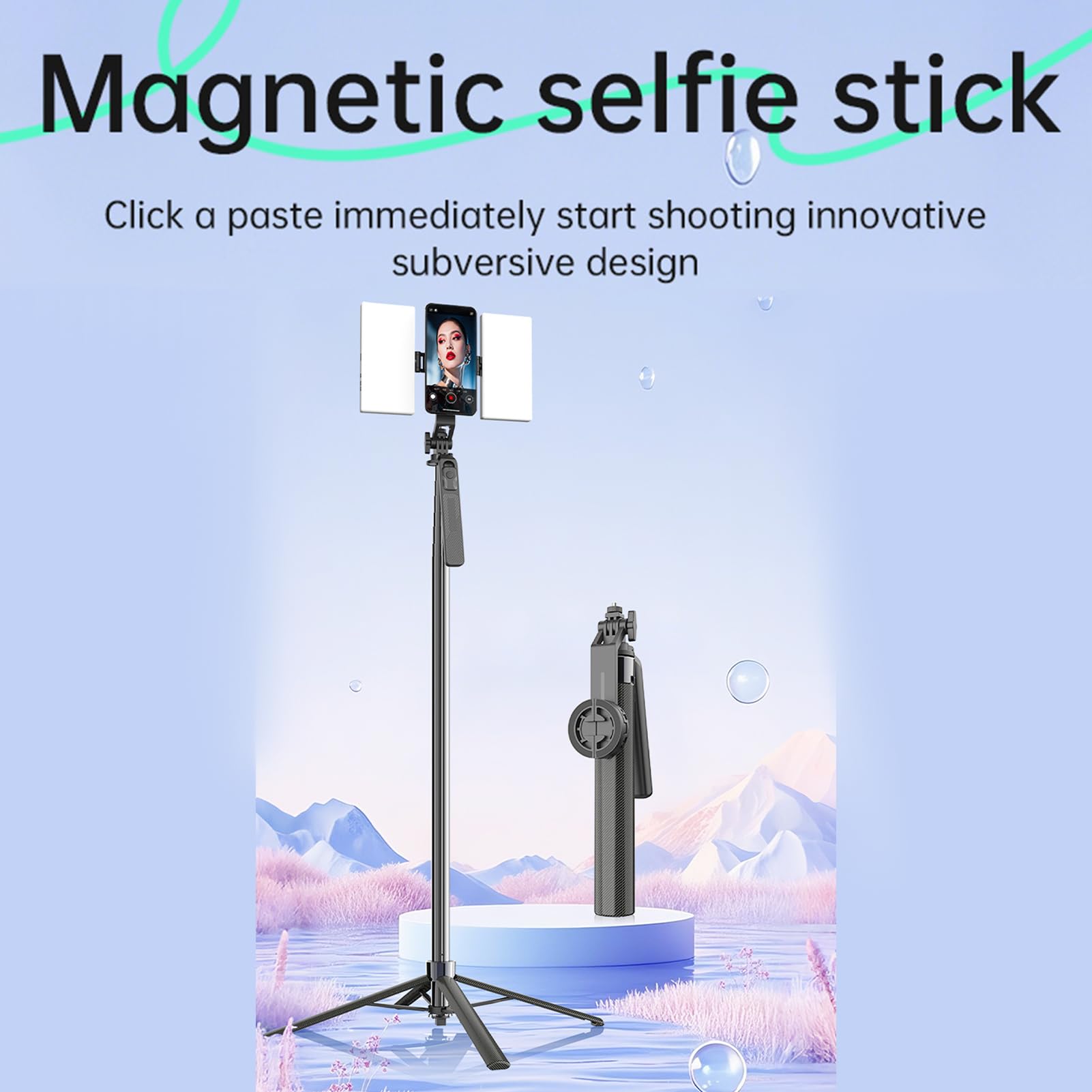 Tangxi Treppiede Magnetico per Selfie Stick da 1,7 M con Doppia Luce di Riempimento per Telefono