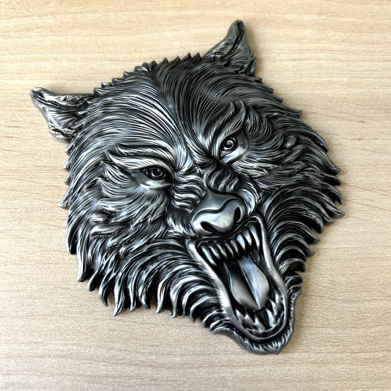 Image of Wolf Head Metal 3D car Emblem (Silver Sticker)