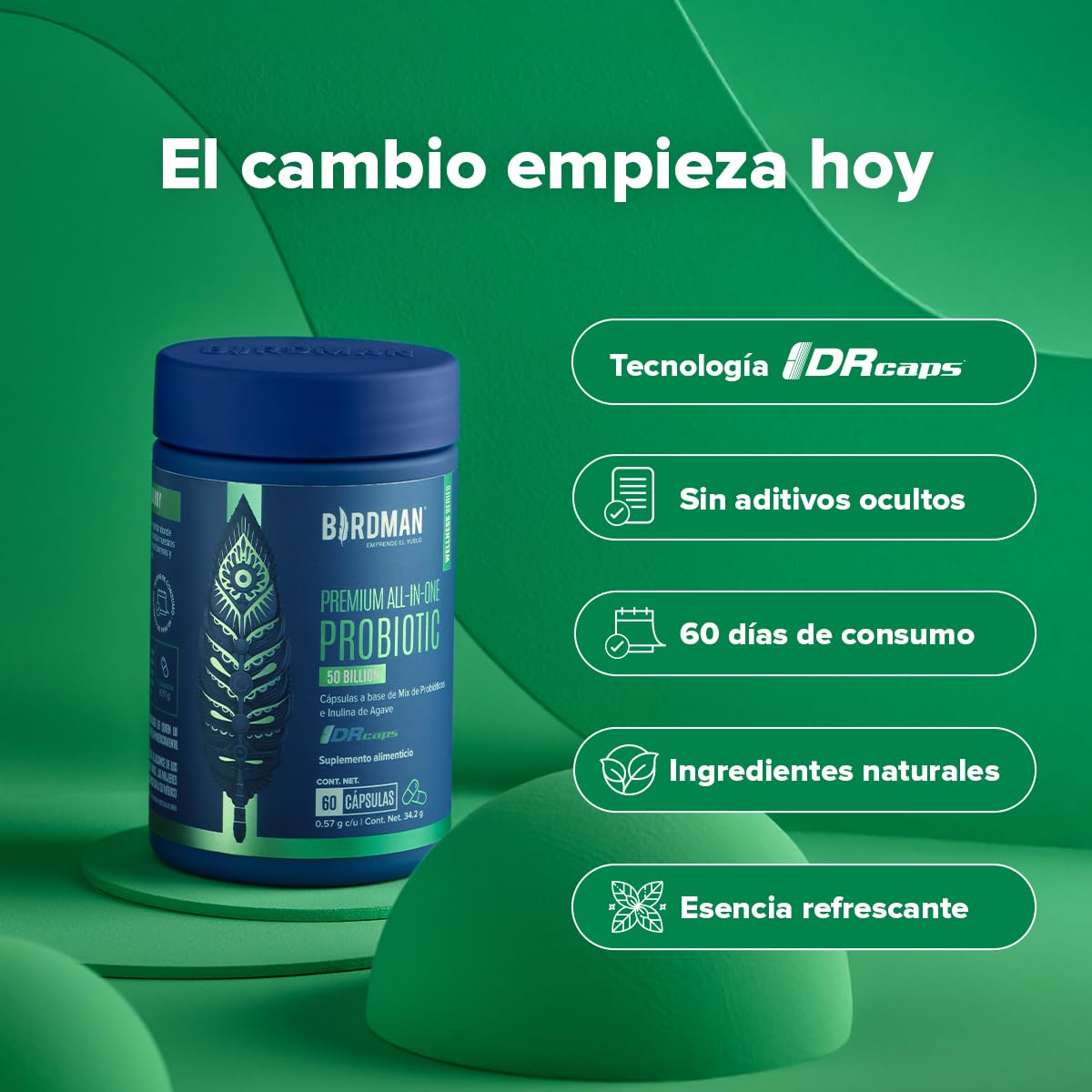 Birdman Premium All-In-One Probiotic | Probióticos con 50 Billones de UFC | Fórmula de Liberación Retardada y Sin Aditivos | Cápsula Vegana | Suplemento Alimenticio | 60...