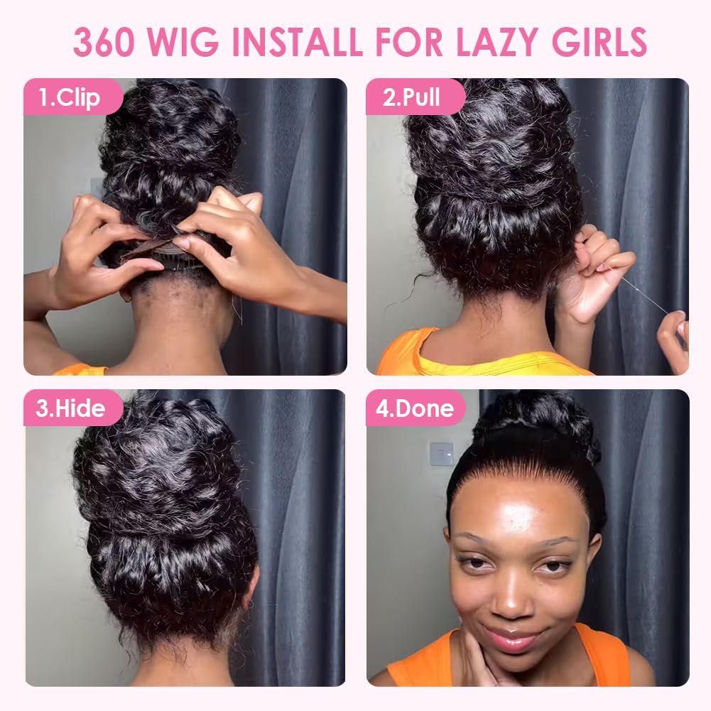 Ebarly Hidden Strap Water Wave 360 Glueless Wigs Human Hair Pre Plucked Pre Bleached Human Hair Wig With Drawstring 220 Density Wet and Wavy HD Full Lace Front Wigs Human Hair 26 inch Product Image 5