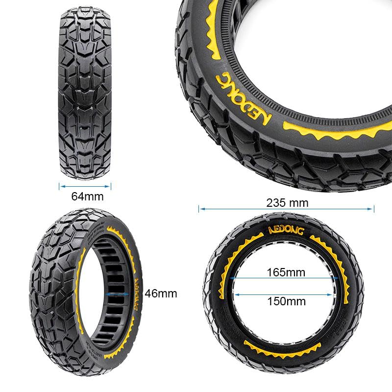 Compatibile con Pneumatico Monopattino Elettrico Full Ultralight Offroad 10x2,5-B44 [Nedong] Nero-Giallo