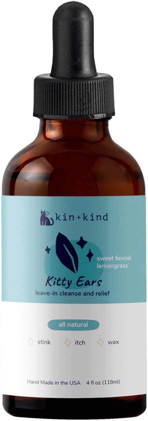 kin+kind Cat Ear Cleaner - Cat Ear Drops, Vet Ear Solution, Eliminates Wax, Odor and Itchy Irritation, Cat Ear Cleaner Solution, Natural…