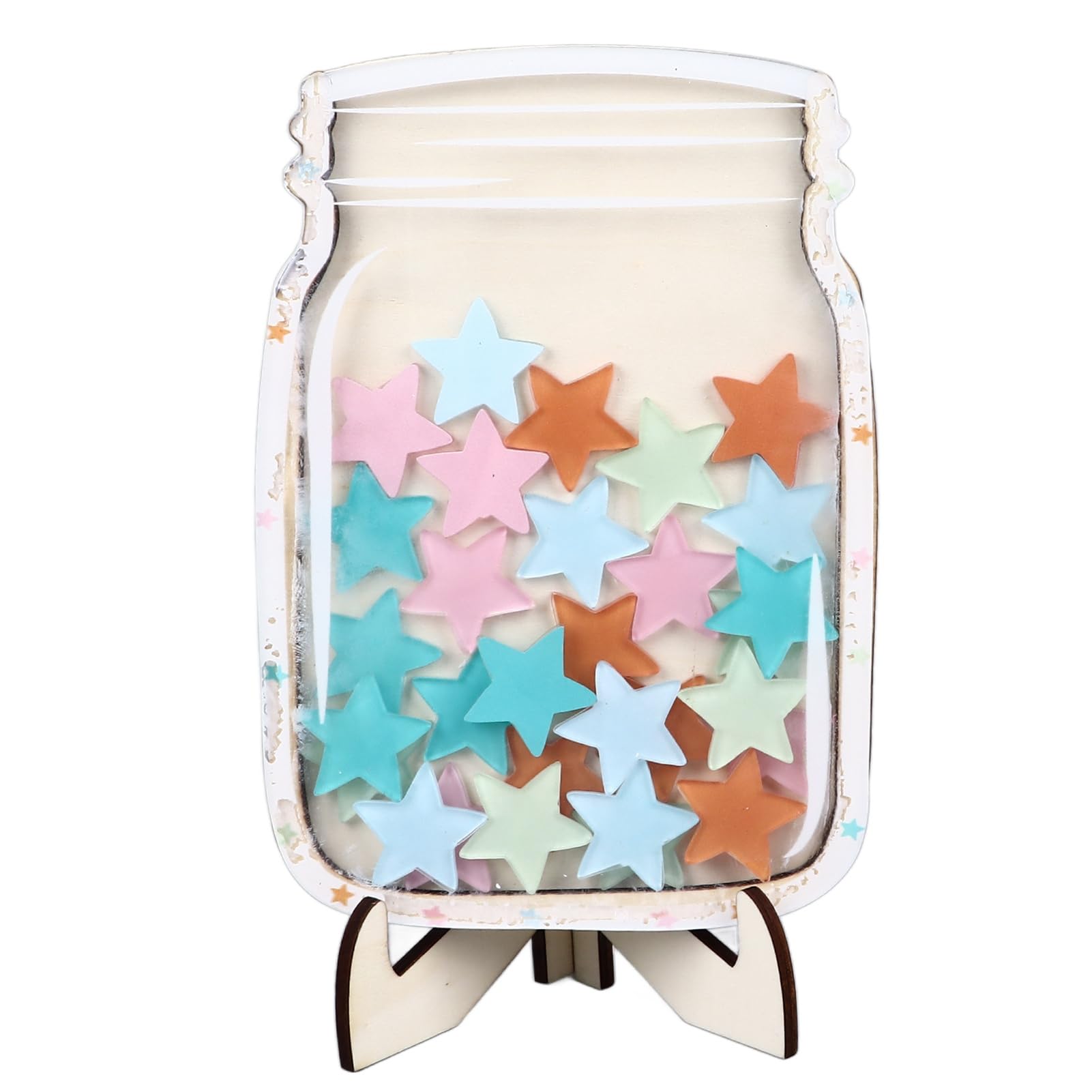 Tarro De Recompensas Con 30 Estrellas | Madera Y Acrílico | Con Pegatinas Y Adhesivos Magnéticos | Motivación Infantil, Gestión De Tareas Y Hábitos