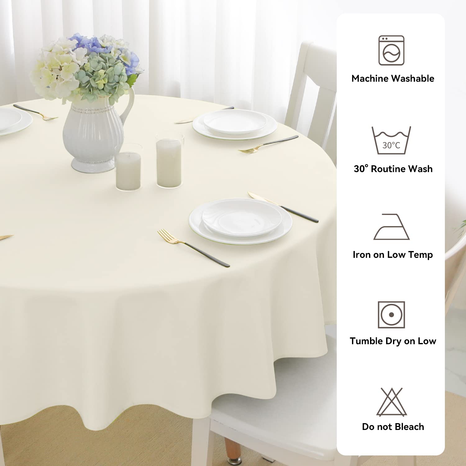 Romanstile small Table Cloth Round 120cm Cream,Water resistant Stain Resistant Washable Table Cloths Wrinkle Free Table Cover for Christmas,Caffe Table Kitchen Dining Party Wedding Outdoor Spring - Image 2