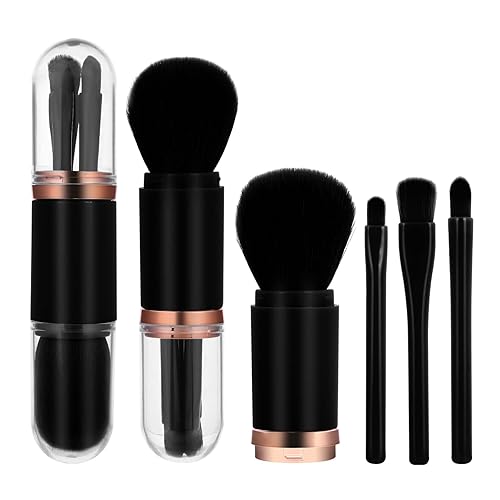 Molain Juego de brochas de maquillaje pequeñas 4 en 1 cepillo de labios portátil de viaje cepillo de reflejos cepillo de sombra de ojos cepillo de