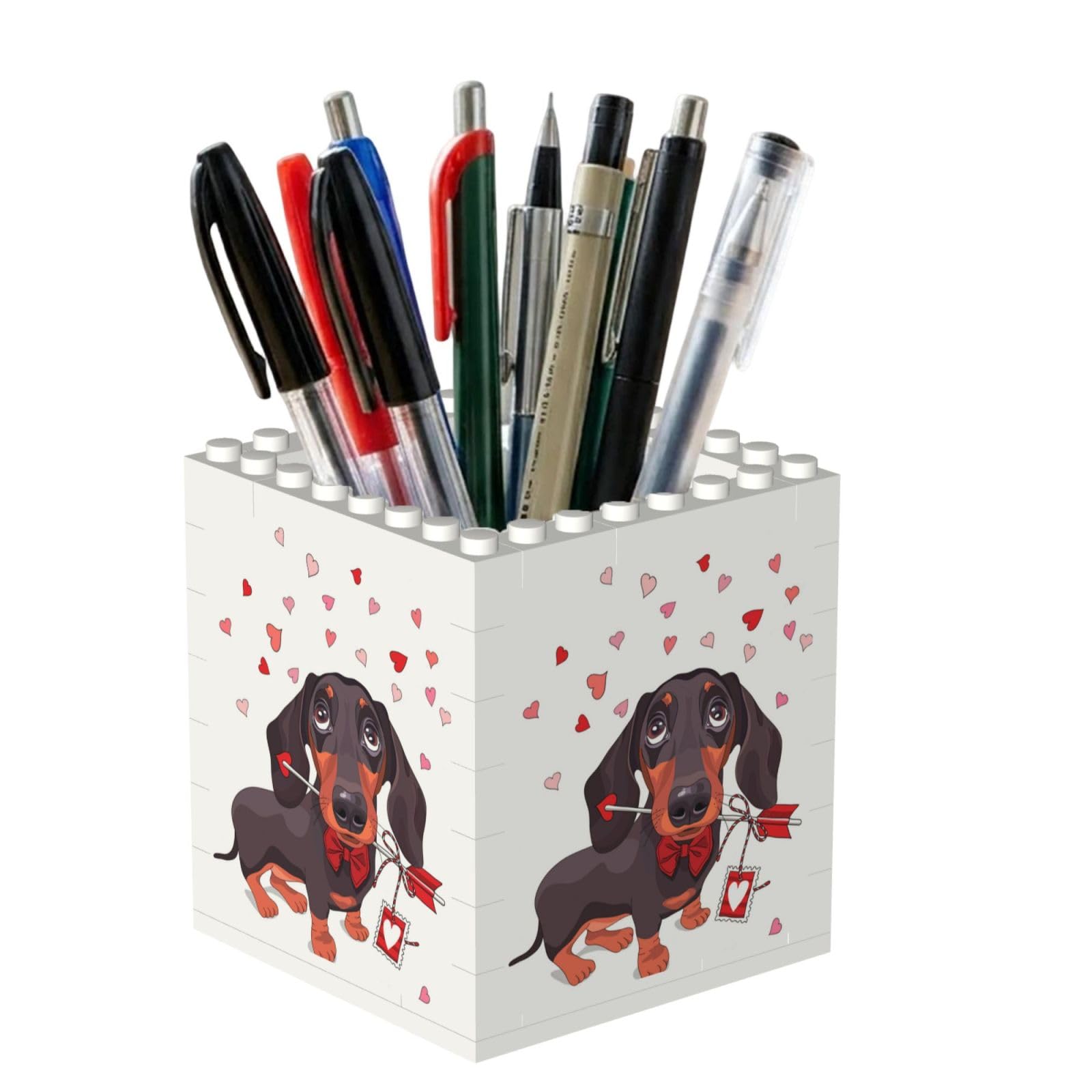 Poadnly Dachshund Dog Puppy Animal Love Arrow, Pen Pot Pencil Holder for Office Home School, Compact Desk Organiser for Office Stationery