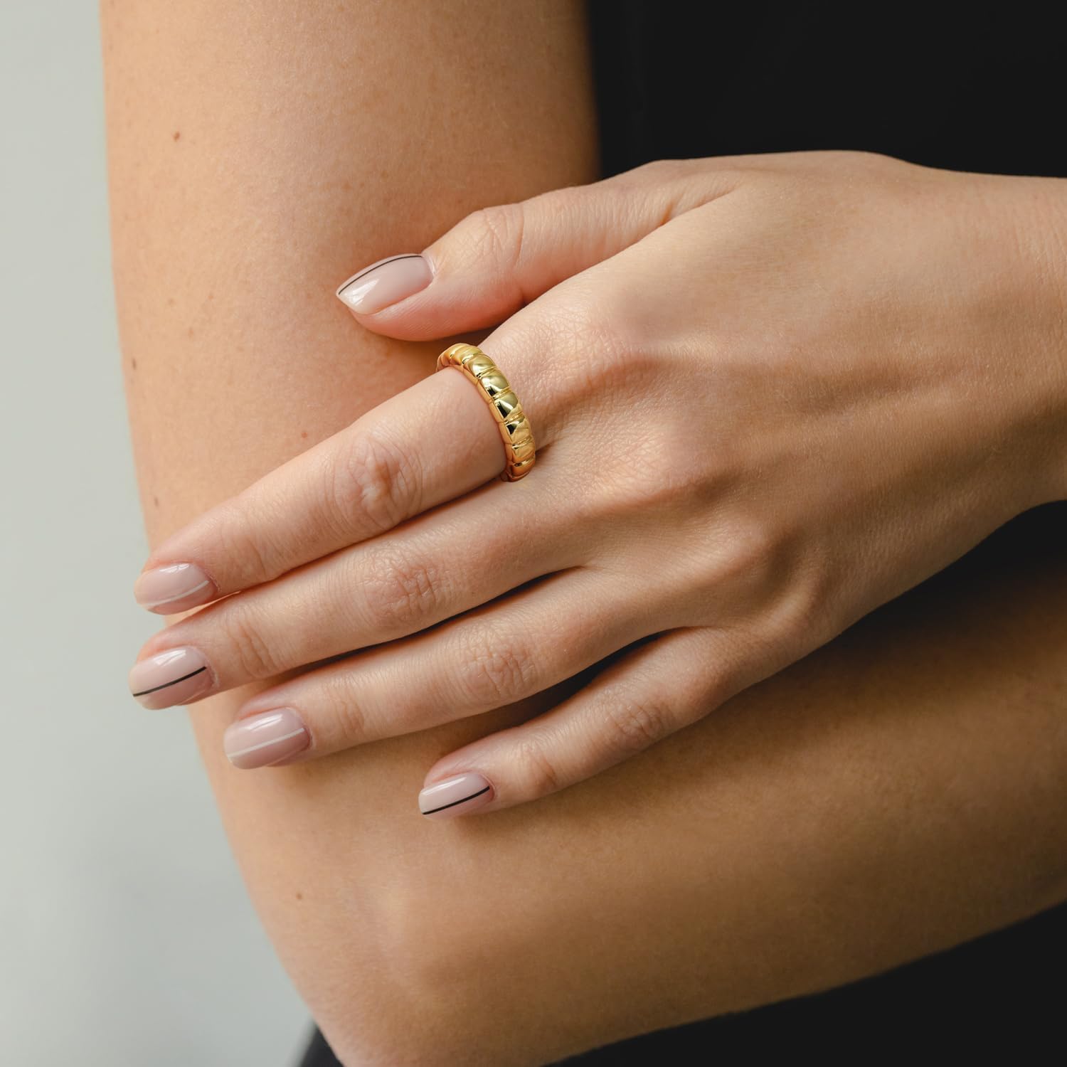 14K Gold Rings for Women Non Tarnish Chunky Square Interspaced Womens Gold Rings 5-9 - Image 3