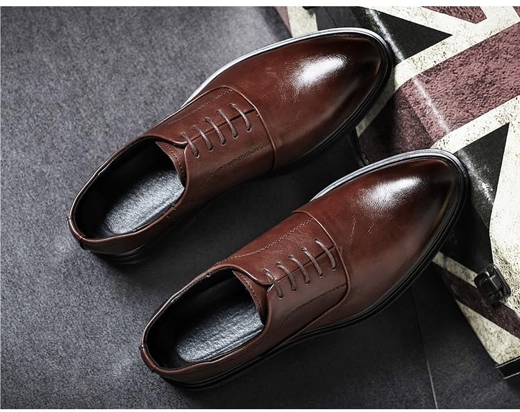 Dress Shoes for Men Classic Lace-up Formal Tuxedo Shoes Round Toe Solid Color Leather Oxford Shoes Rubber Sole Low Top Anti-Slip Block Heel Non Slip Prom4
