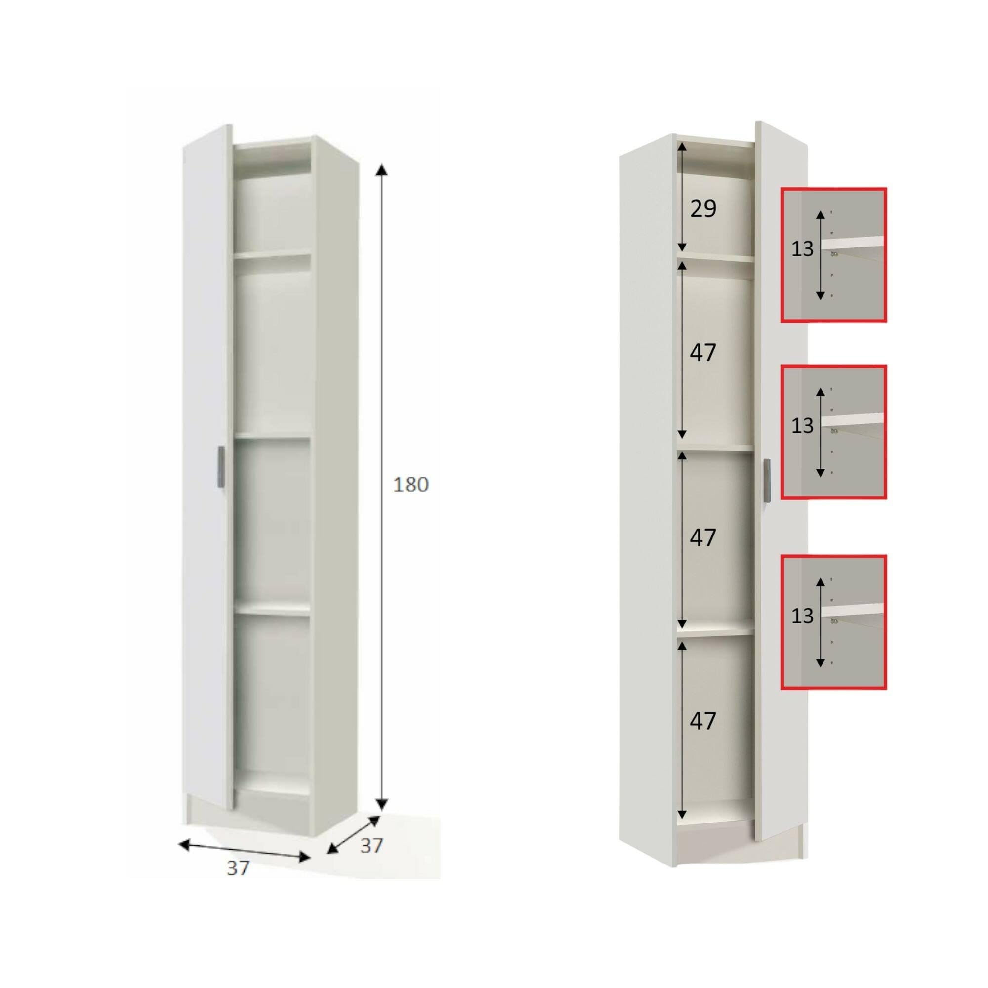 Armadio Multiuso Oxnard Bianco Lucido - 4 Ante, 1 Cassetto, 60x29x182 Cm, Per Bagno, Lavanderia, Ingresso - Foto 9