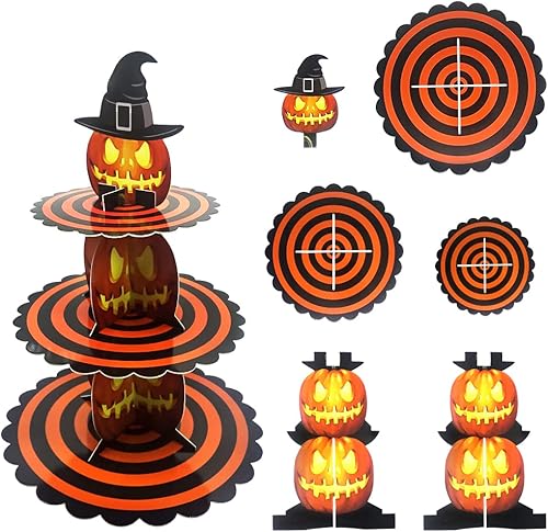 Miniatura 3 de ALIBBON Soporte para cupcakes de Halloween, torre de 3 niveles para cupcakes, soporte para postres de cartón negro, bandeja para servir cupcakes de