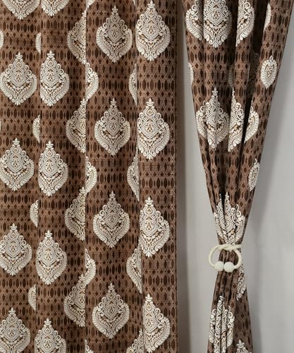 Image of Homefab India 2 Piece Polyester Printed Curtains Room Darkening Panel - Door 7 feet, Damask Brown Curtain