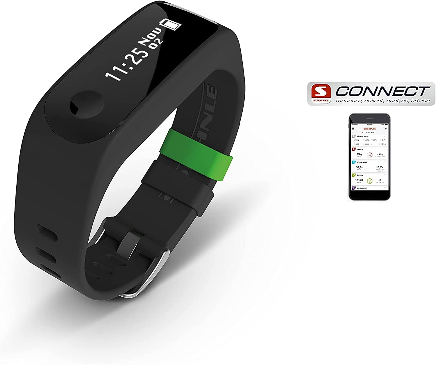 Soehnle Fitnesstracker Fit Connect mit Bluetooth-Anbindung, Fitnessarmband mit bis zu 10 Tagen Laufzeit zählt Schritte und Kalorienverbrauch, Fitness Armbanduhr mit Schlafanalyse