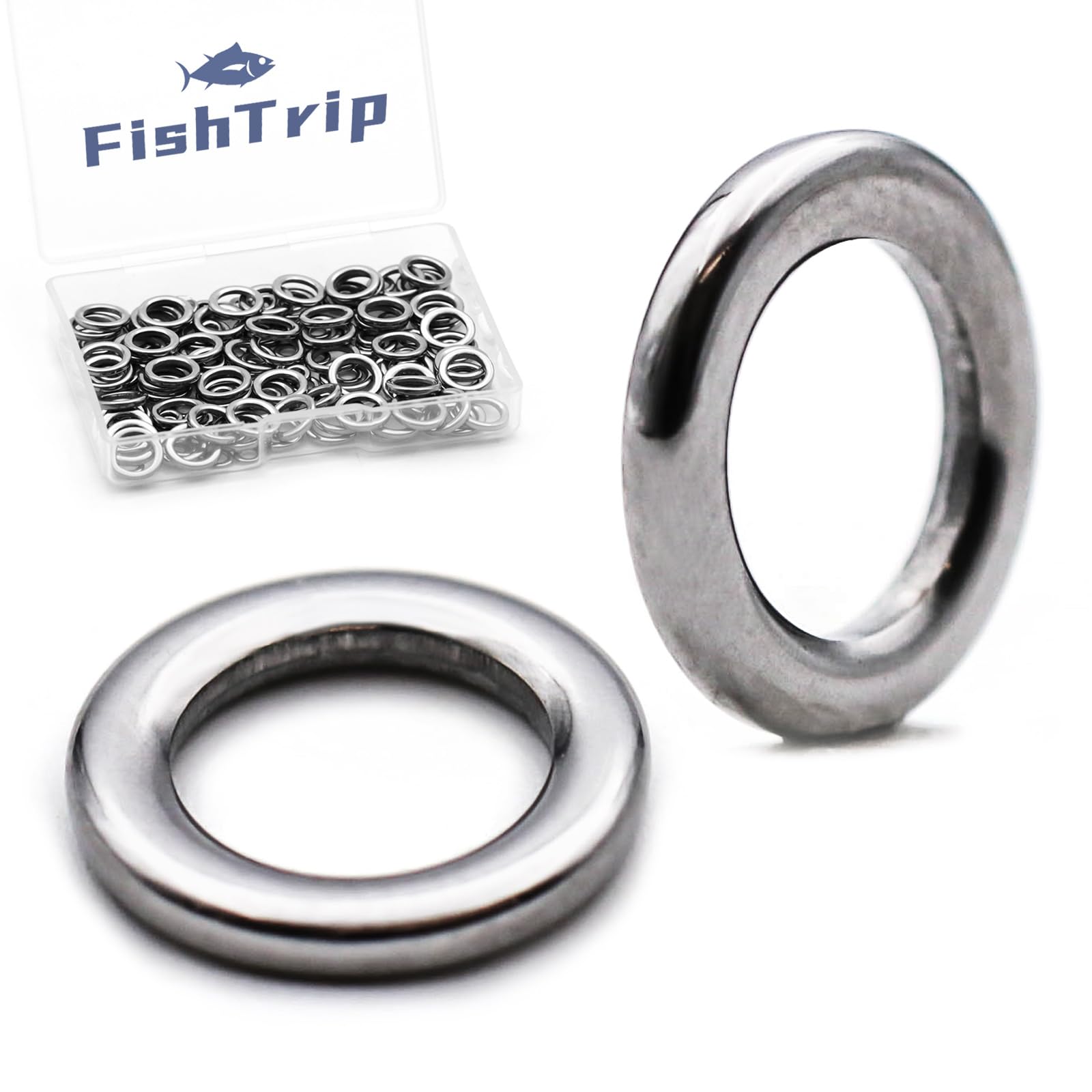 FishTrip Solid Rings Fishing 50Pcs - Stainless Steel Ring for Assist Hooks Jigs Butterfly Rigs Saltwater Freshwater