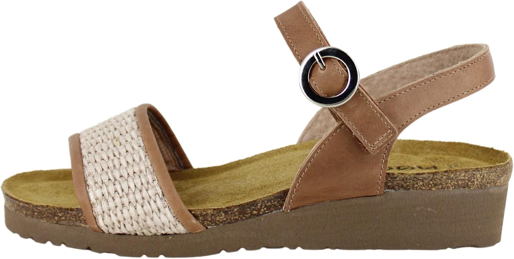 NAOT Footwear Womens Cecile Sandal Latte Brown/Sand Raffia -4-4.5