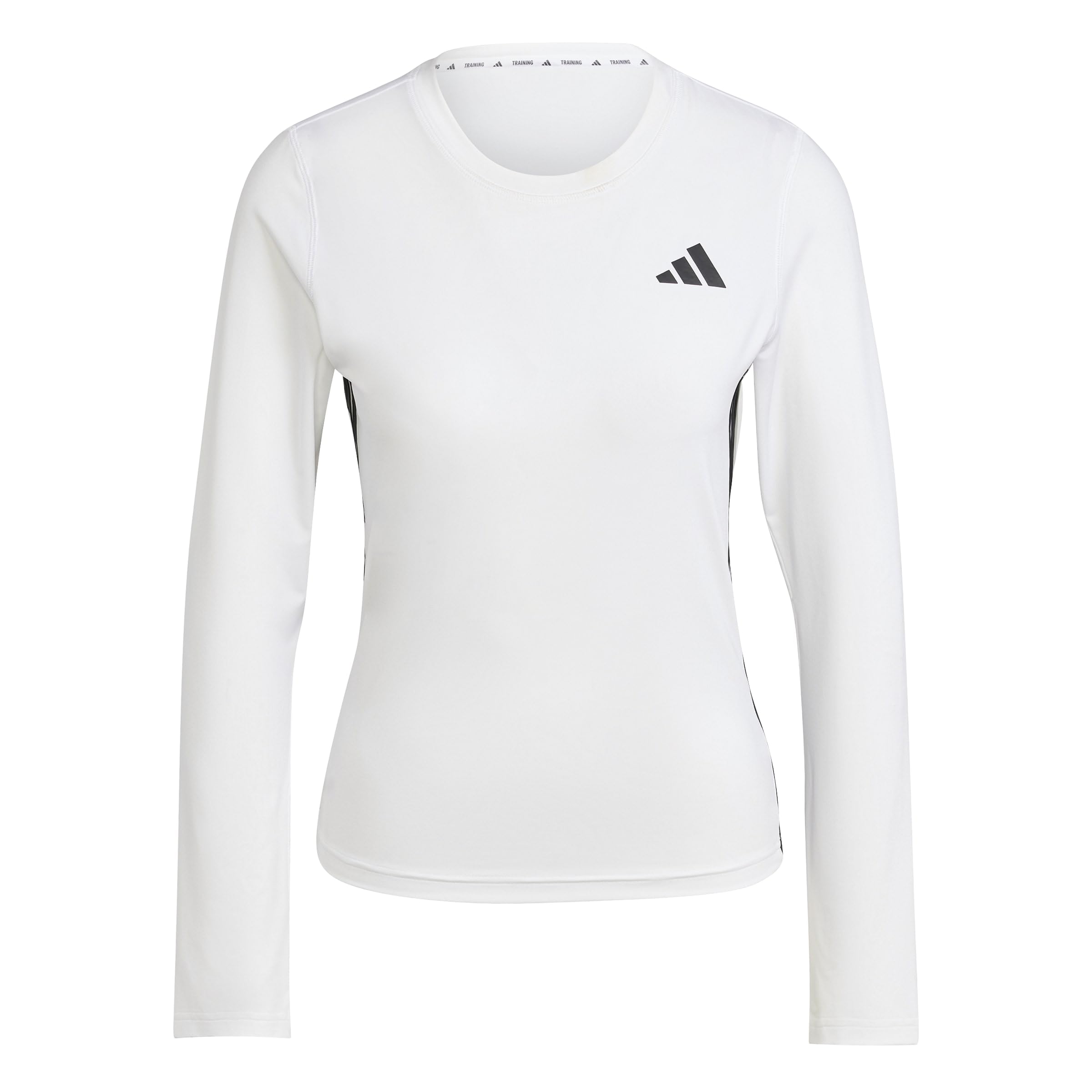 adidas Women's Train Essentials Long Sleeve 3-Stripes Workout Top, White/Black, XL