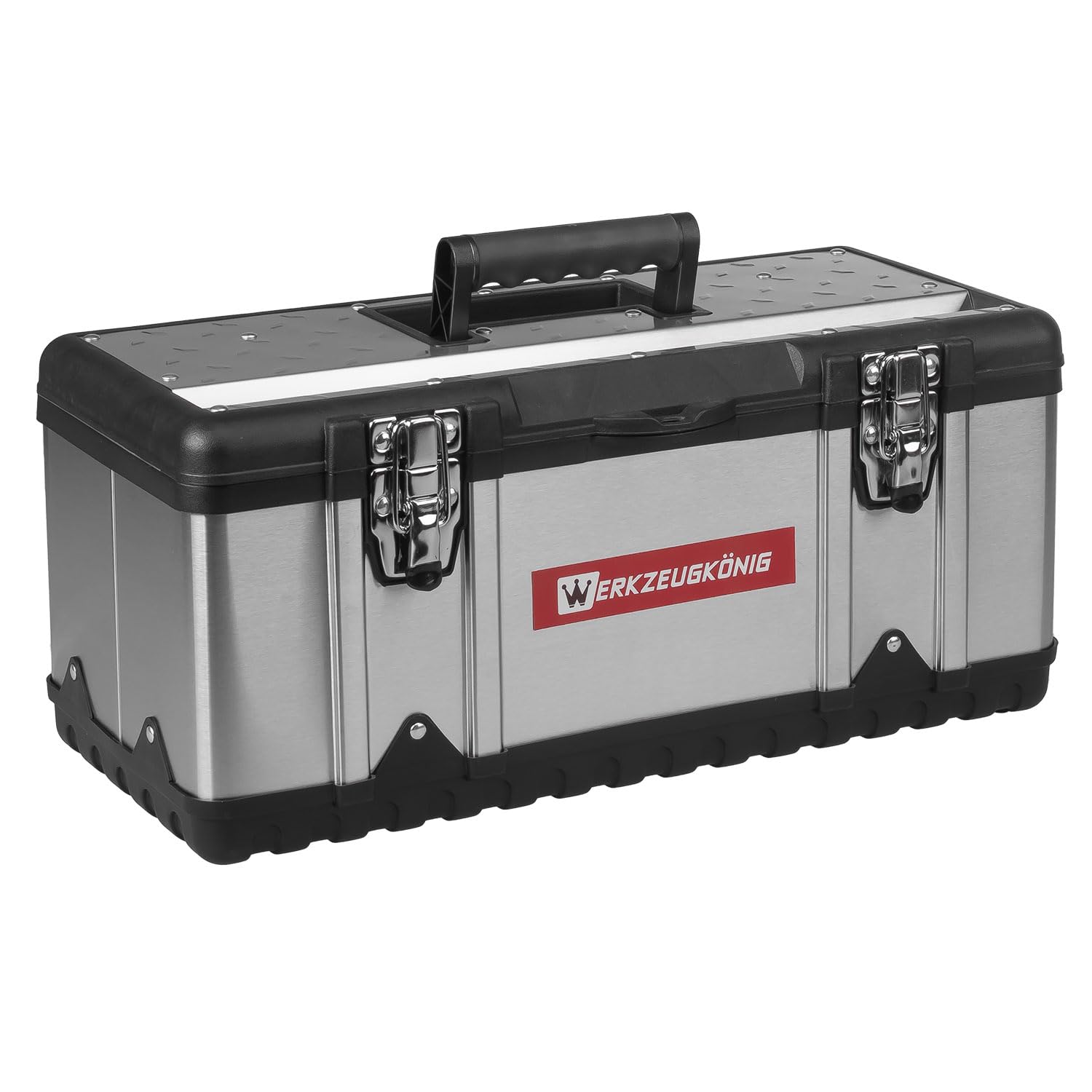 Werkzeugkoffer leer Edelstahl 47 x 24 x 21 cm Werkzeugkasten mit herausnehmbarer Ablage, Werkzeugkiste mit Organizer für Werkzeuge, robuster Koffer mit Metallschließen, inkl. Griff