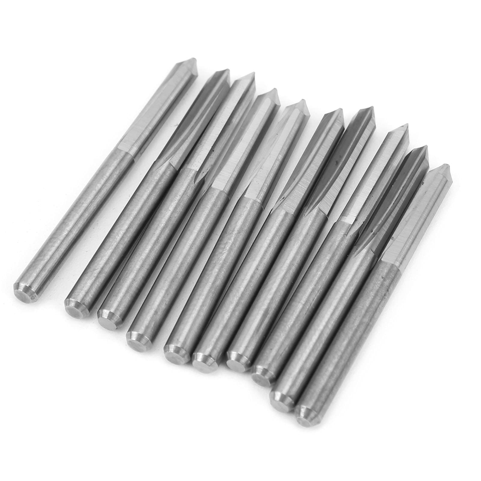 Frezy ze stali wolframowej 10 szt. 3,175 mm CNC Zestaw frezów do rzeźbienia w drewnie i grawerowaniu Wysoka precyzja Trwały do ​​profesjonalnej obróbki drewna Obróbka metali (60*0,3)