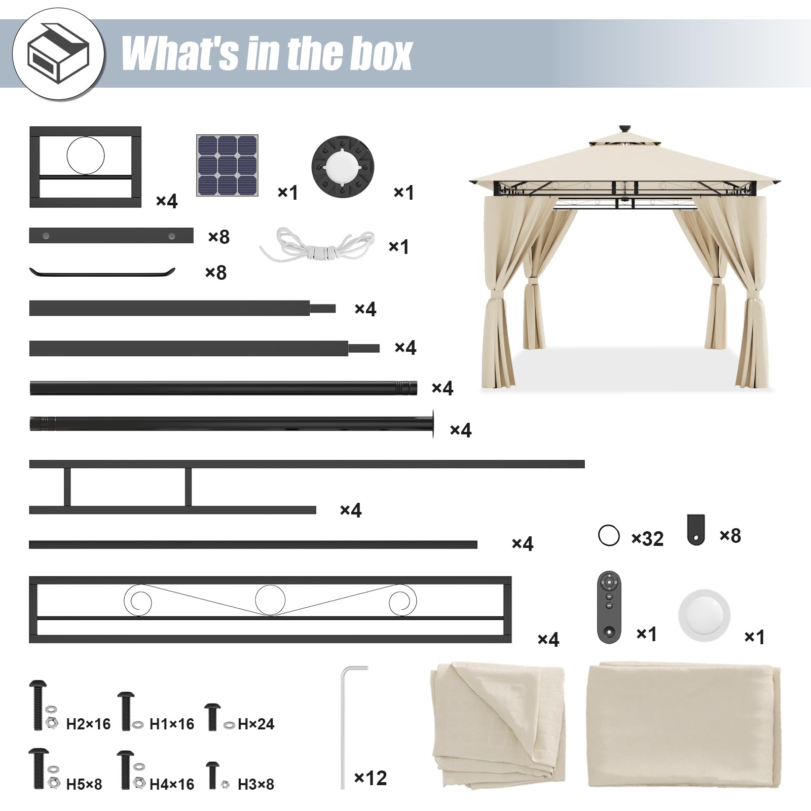 TRIUMPHKEY Gazebo 3x3 Impermeabile a Prova di Freddo,Gazebo da Giardino con Struttura in Metallo,Gazebos da Patio,Beige