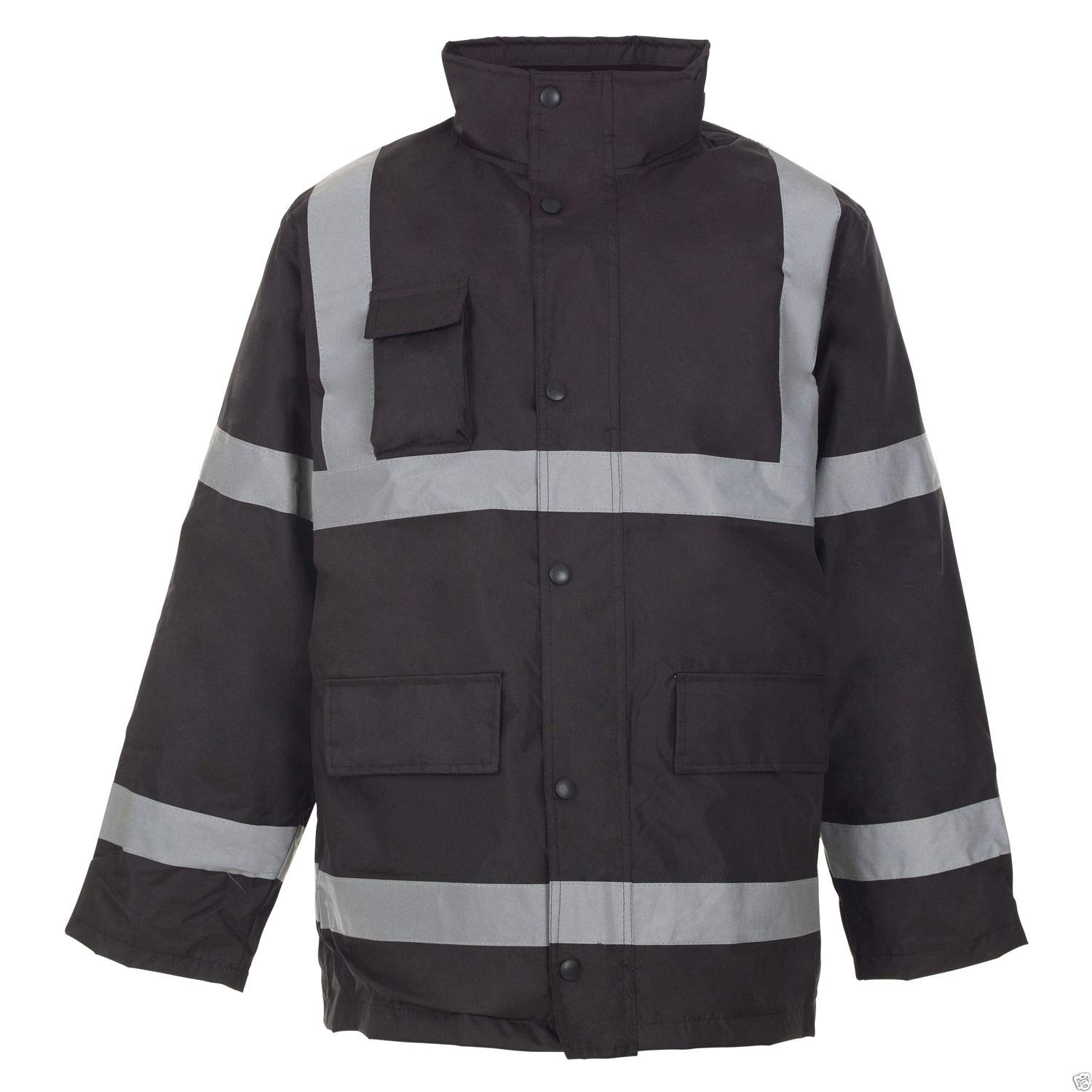 Shop Online HI Vis Viz Visibility Parka Jacket Security Work Two 2 Tone Waterproof Coat (Black, 3XL)