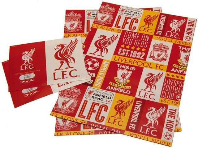 Liverpool F.C. Official Liverpool Football Club Gift Wrapping Paper, Includes 2 Sheets and 2 Gift Tags, Multi, b01gwplv