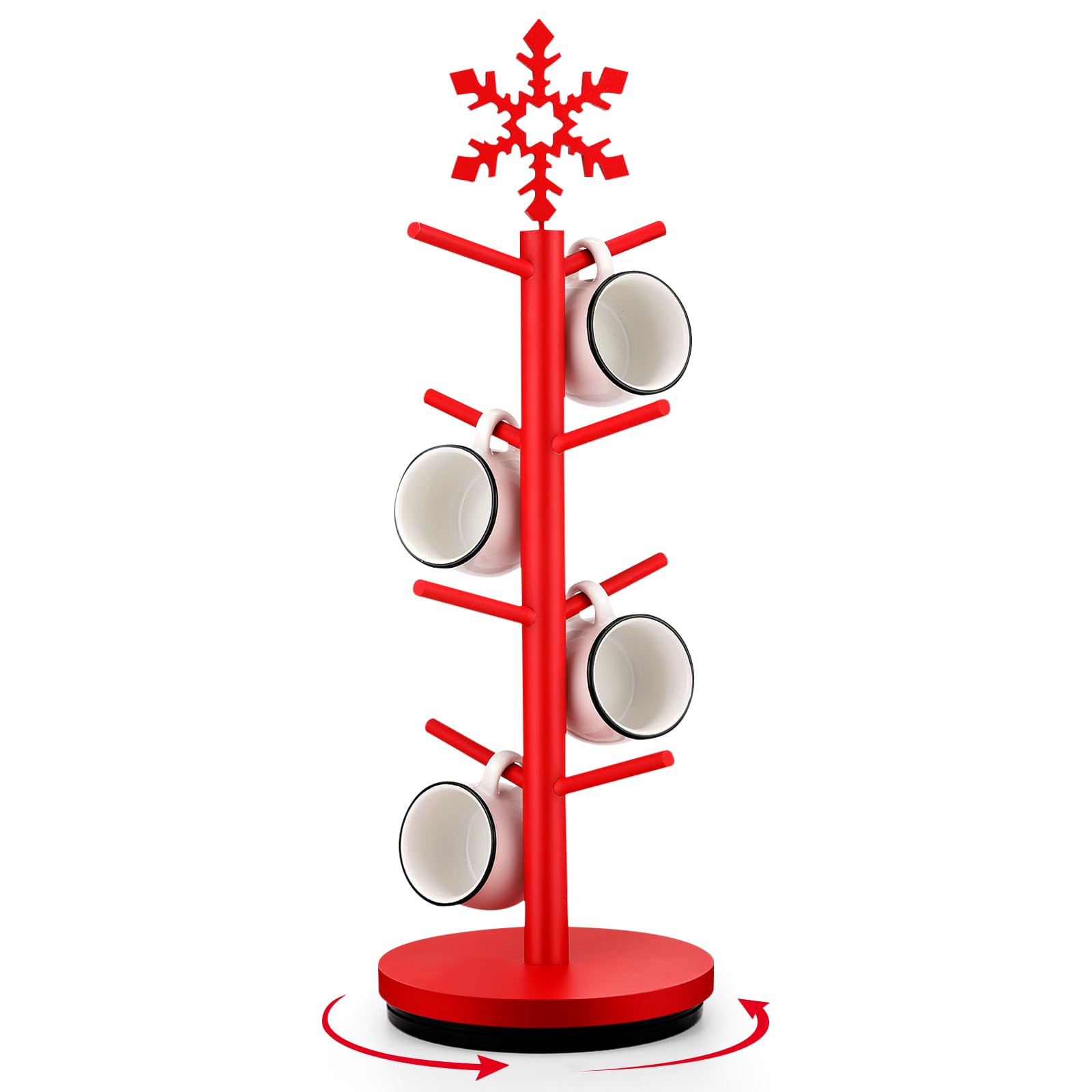 DoubleFill Christmas Tree Coffee Mug Holder 8 Hooks Snowflake Mug Holder for Countertop Snowflake Cup Rack Wood Christmas Tree Display for Kitchen Coffee Accessories