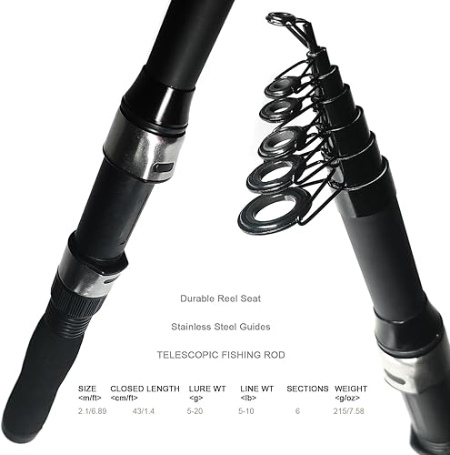 Miniatura 4 de Combo de carrete de caña de pescar, 2 cañas plegables de 6.89 pies, 2 carretes giratorios, juego de alicates de pesca, bolsa de transporte para