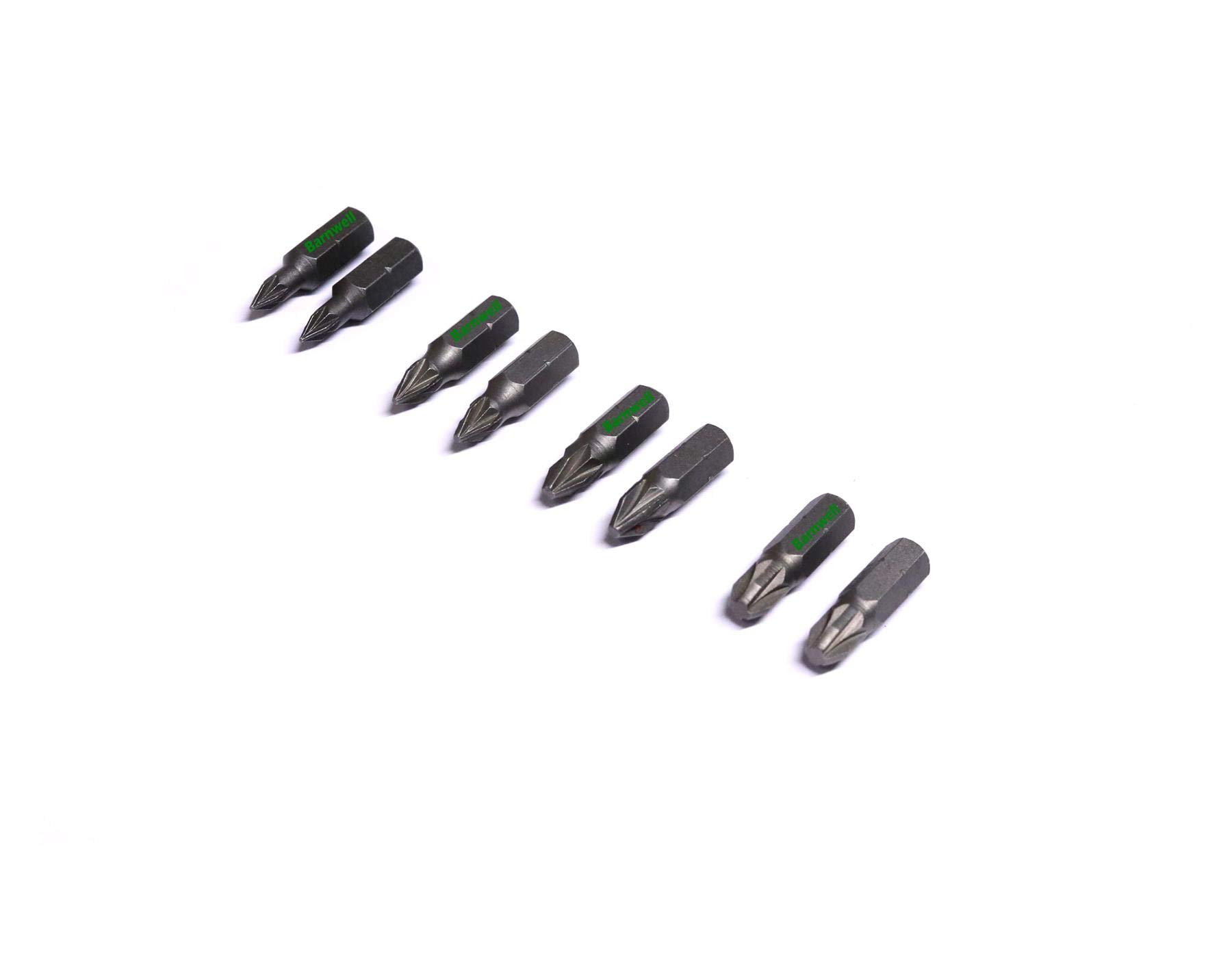 Barnwell Set of 8 PZ0 PZ1 PZ2 PZ3 Pozi Screwdriver Bits 1/4" Hex Drive for Drill