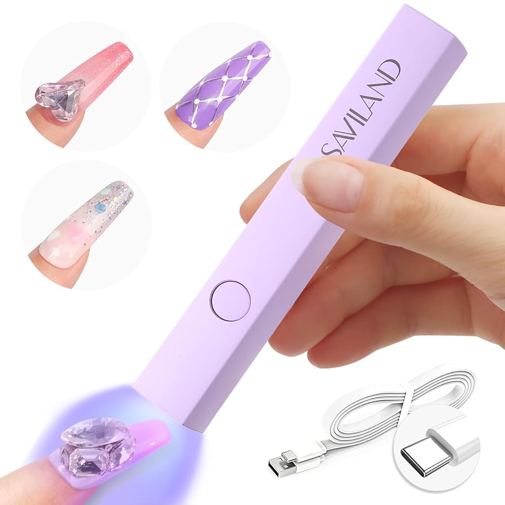 SAVILAND Handheld U V Light for Nails: 3W Portable Mini UV Light for Gel Nail Sticker LED Gel Nail Lamp Gel Polish 180mAh Rechargeable Flashlight Type-c Gel Nail Dryer Home DIY Nail Art Self Use
