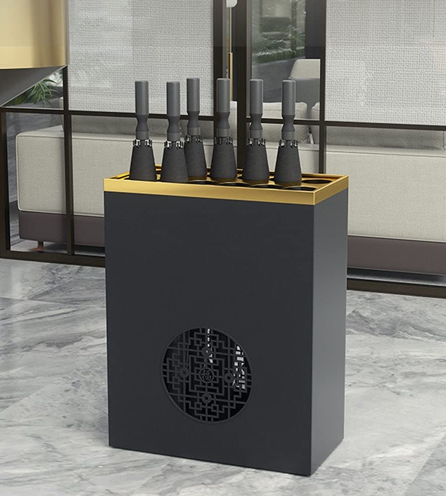 Porte-parapluies de sol anti-goutte grand modèle en métal noir pour 18 parapluies