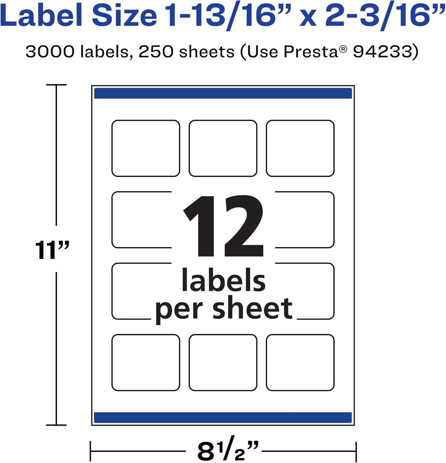 Avery Matte White Rectangle Labels, Sure Feed Technology, 1-13/16" x 2-3/16", 3,000 Matte White Printable Labels