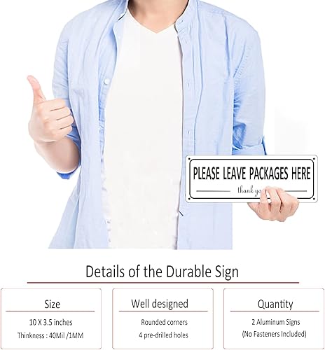 Miniatura 4 de Letrero de metal con texto en inglés Please Leave Packages Here (2 unidades) (idioma español no garantizado), instrucciones (idioma español no