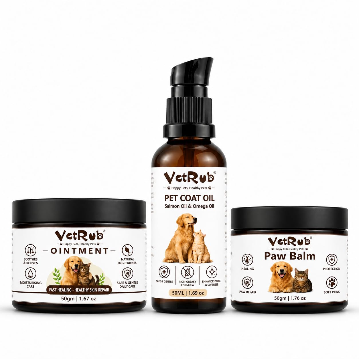 VetRub Paw Balm, Pet Coat Oil & Ointment Combo for Dogs