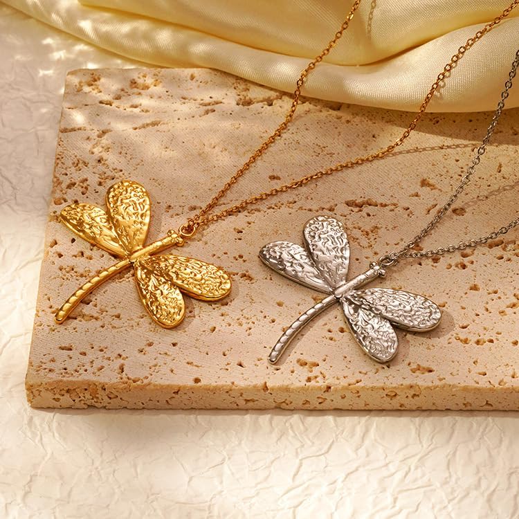 18k Gold Dragonfly Necklace for Women Hypoallergenic Stainless Steel Dragonfly Pendant Necklace Minimalist Statement Necklace Dainty Animal Insect Charm Necklace Trendy Insect Jewelry - Image 2