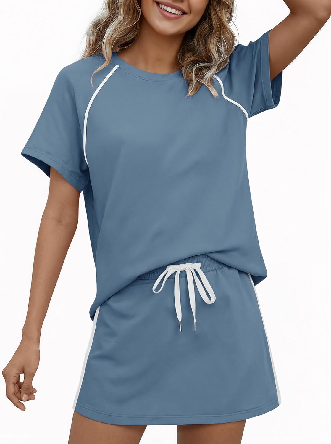 Yousify Womens 2 Piece Skirt Sets Summer Short Sleeve Tops and Tennis Skort Lounge Set Vacation Workout Matching Outfits