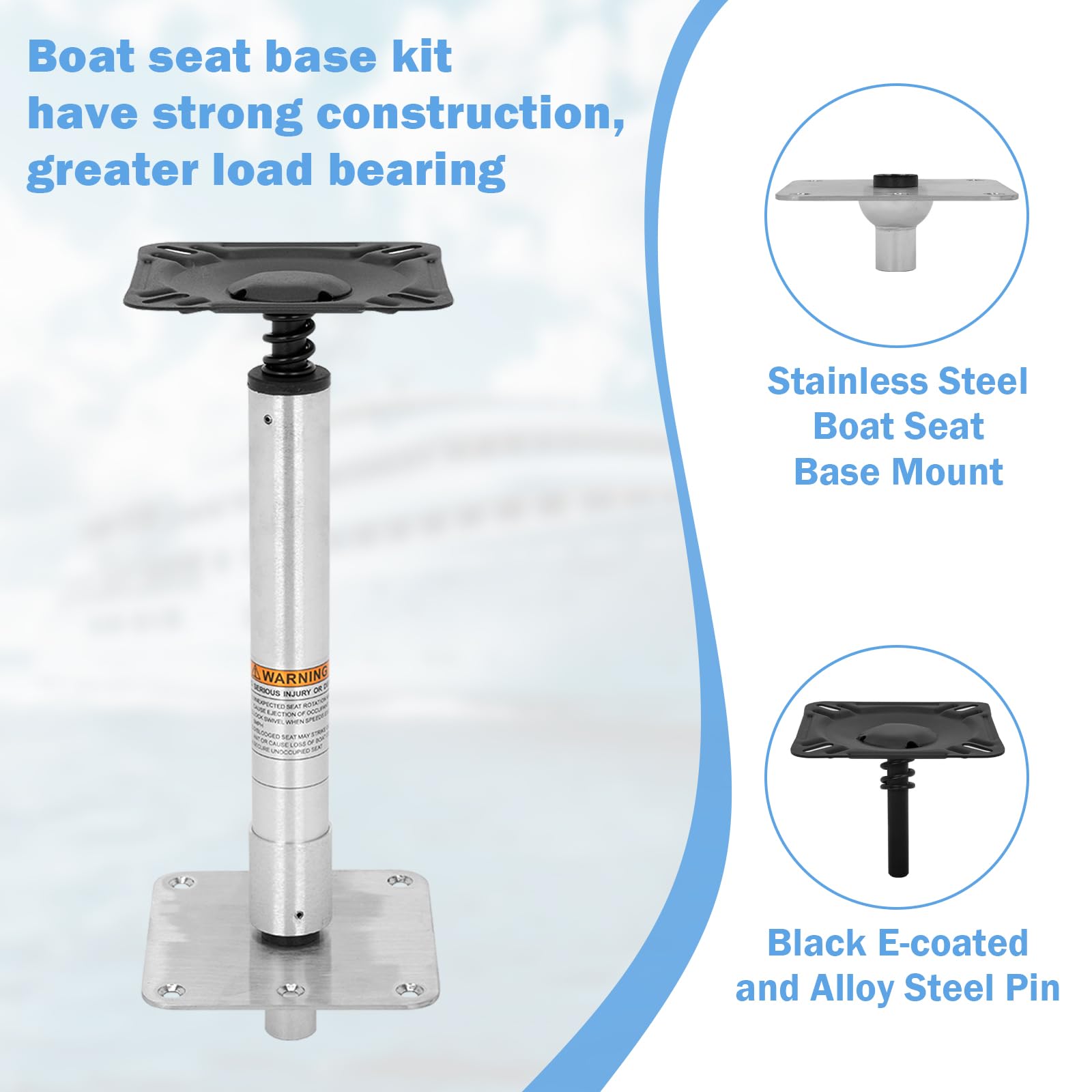 Paquete de 2 piezas de montaje de base de pedestal para asiento de barco con placa de pedestal de base marina de 7 x 7 pulgadas, poste de asiento giratorio de barco de 3/4 pulgadas, kit de asiento de