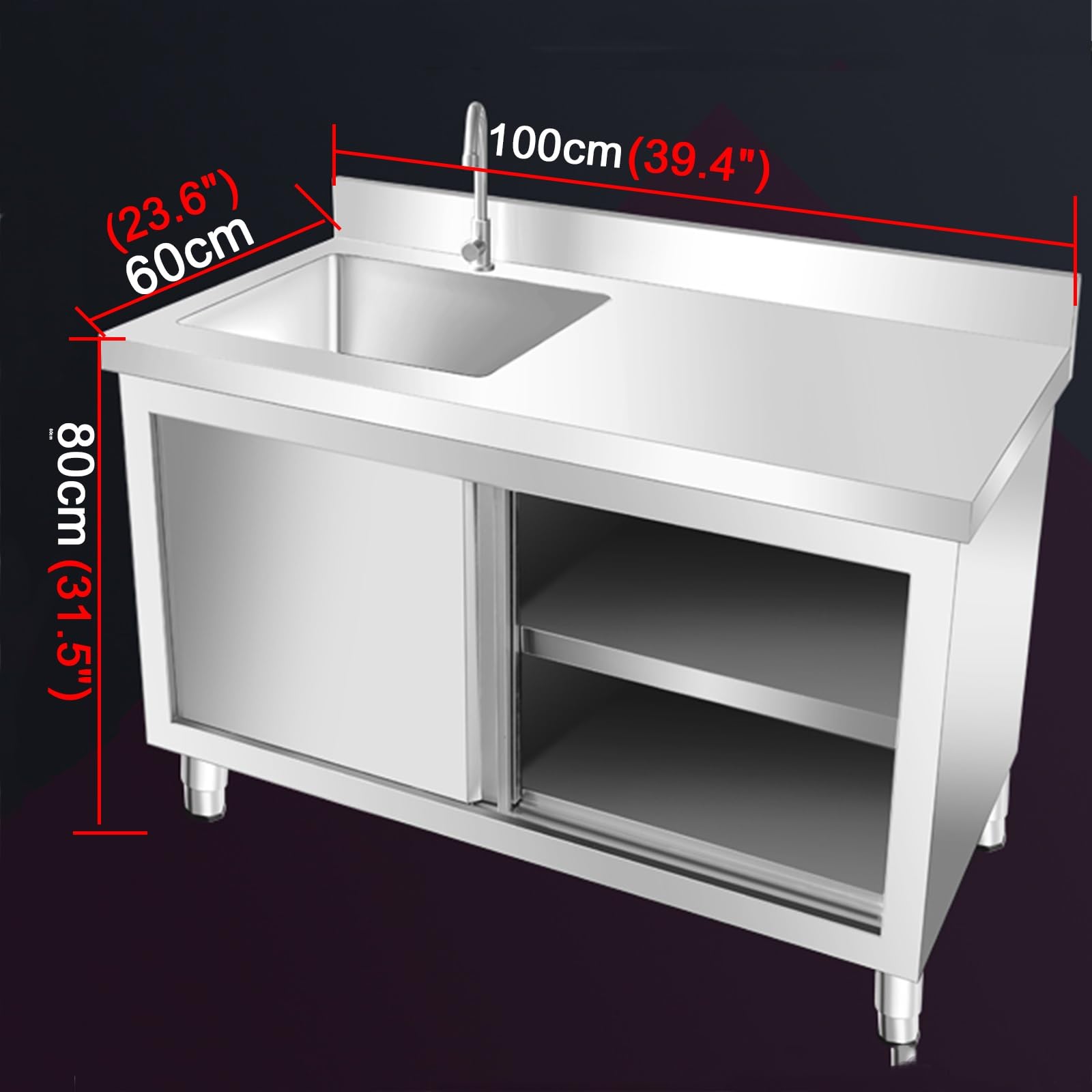 Tavolo da Lavoro per Cucina Design con Scorrevoli Piano di in Tavolos Acciaio Inox Lavello Integrato Ampio Spazio Stoccaggio Saldature Senza Giunture Meccanismo Scorrimento