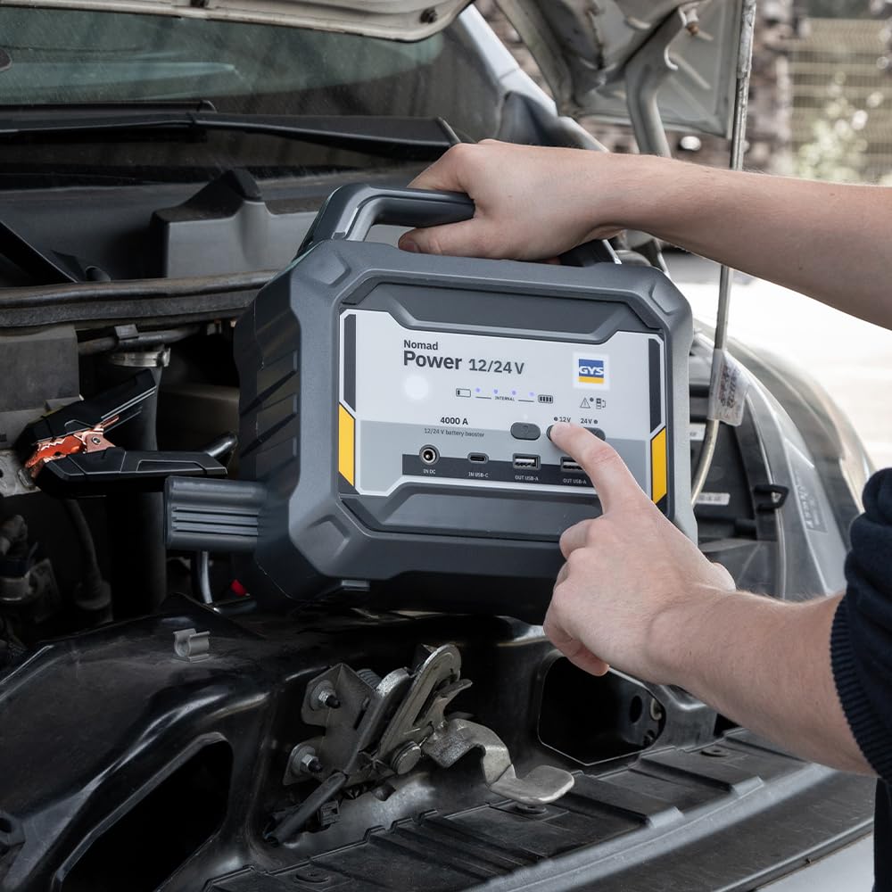 GYS, Nomad Power Pro 12/24V, Démarreur/Booster Batterie Lithium Portable 5000A, Véhicules 12/24V (Moto, Voiture, Camion), Démarrage Sécurisé, Batterie Externe 19,5Ah (PowerBank), Lampe LED